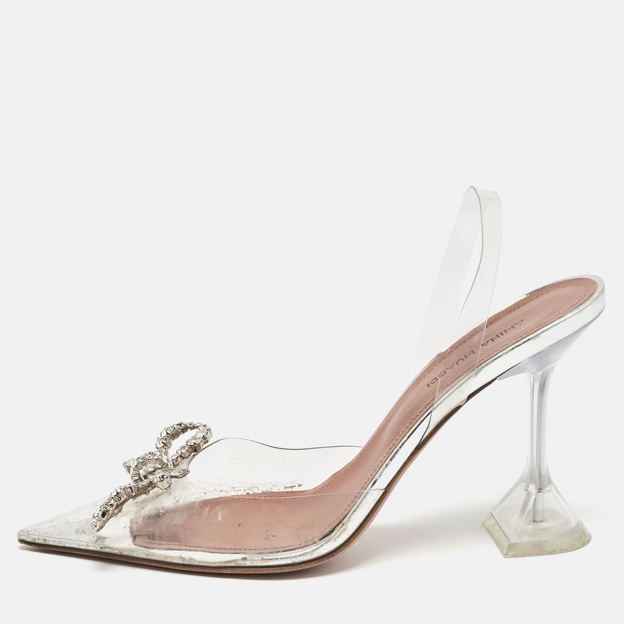 

Amina Muaddi Transparent PVC Rosie Pointed Toe Slingback Pumps Size