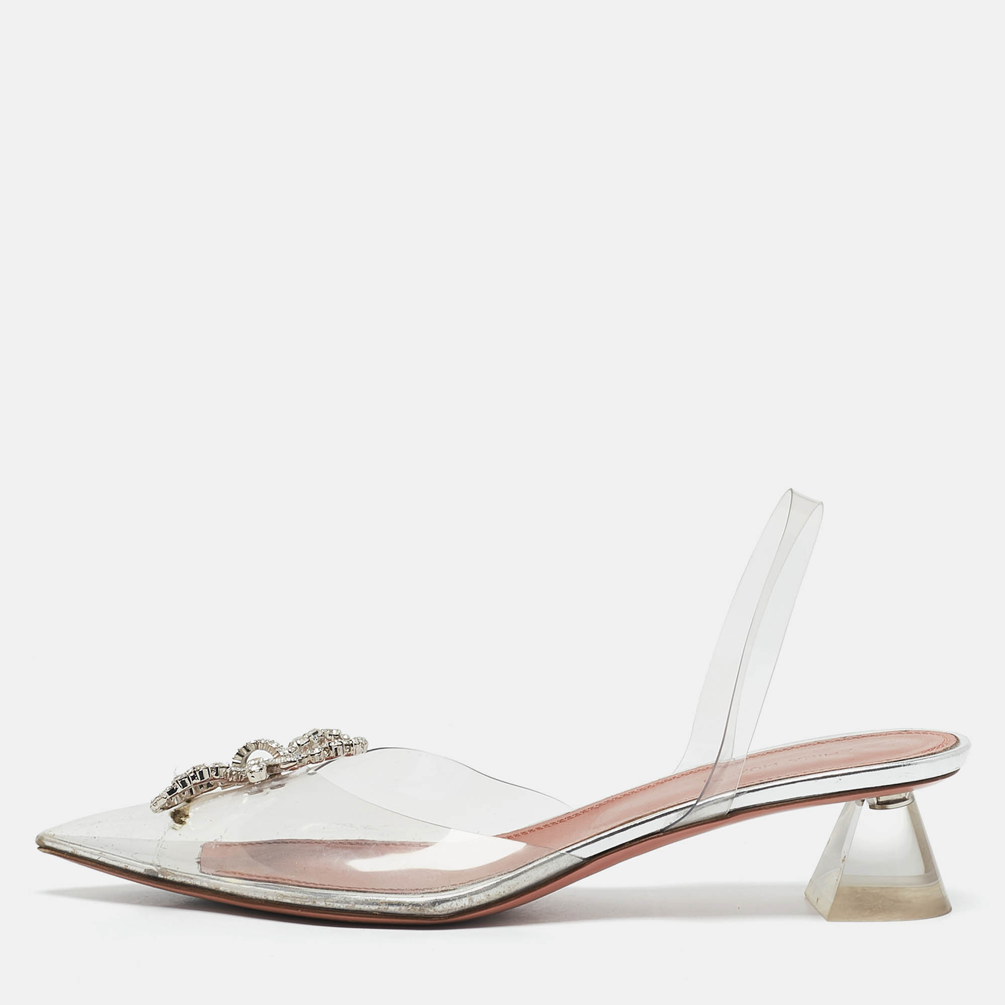 Pre-owned Amina Muaddi Transparent Pvc Rosie Slingback Pumps Size 39