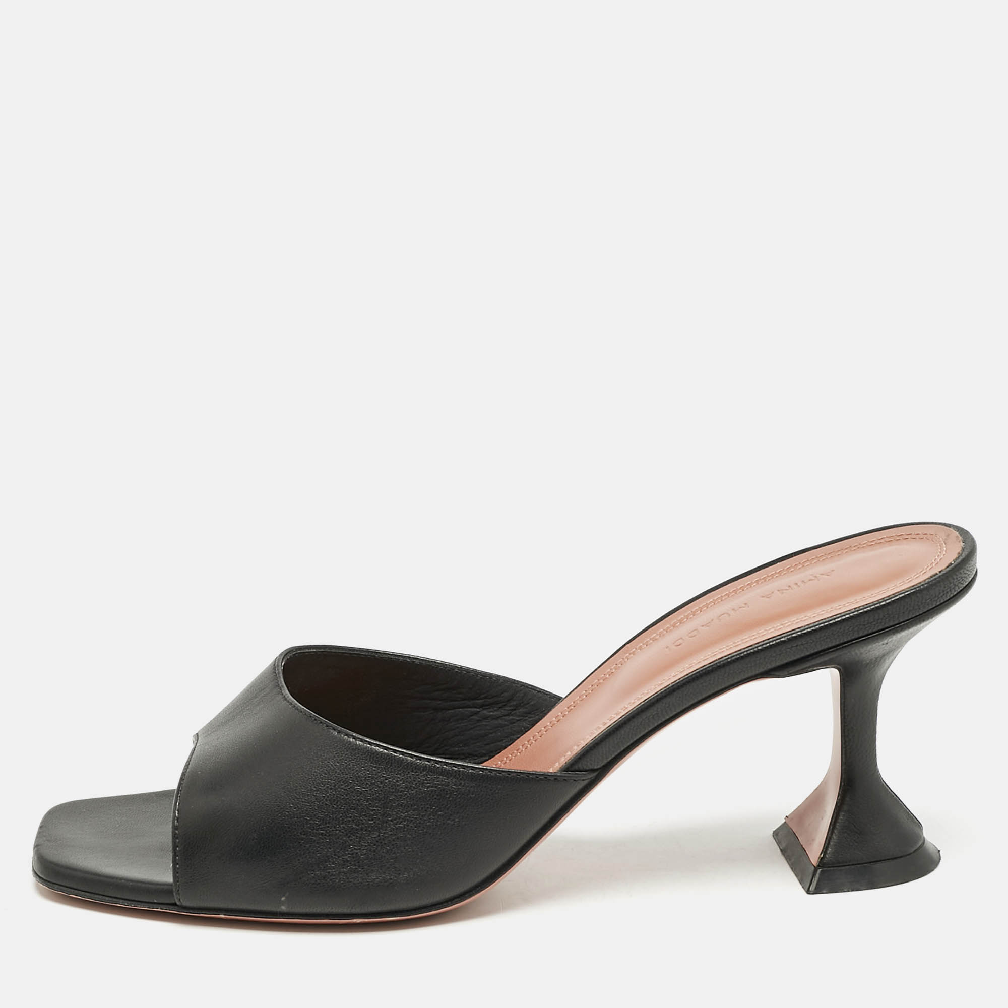 

Amina Muaddi Black Leather Lupita Slide Sandals Size