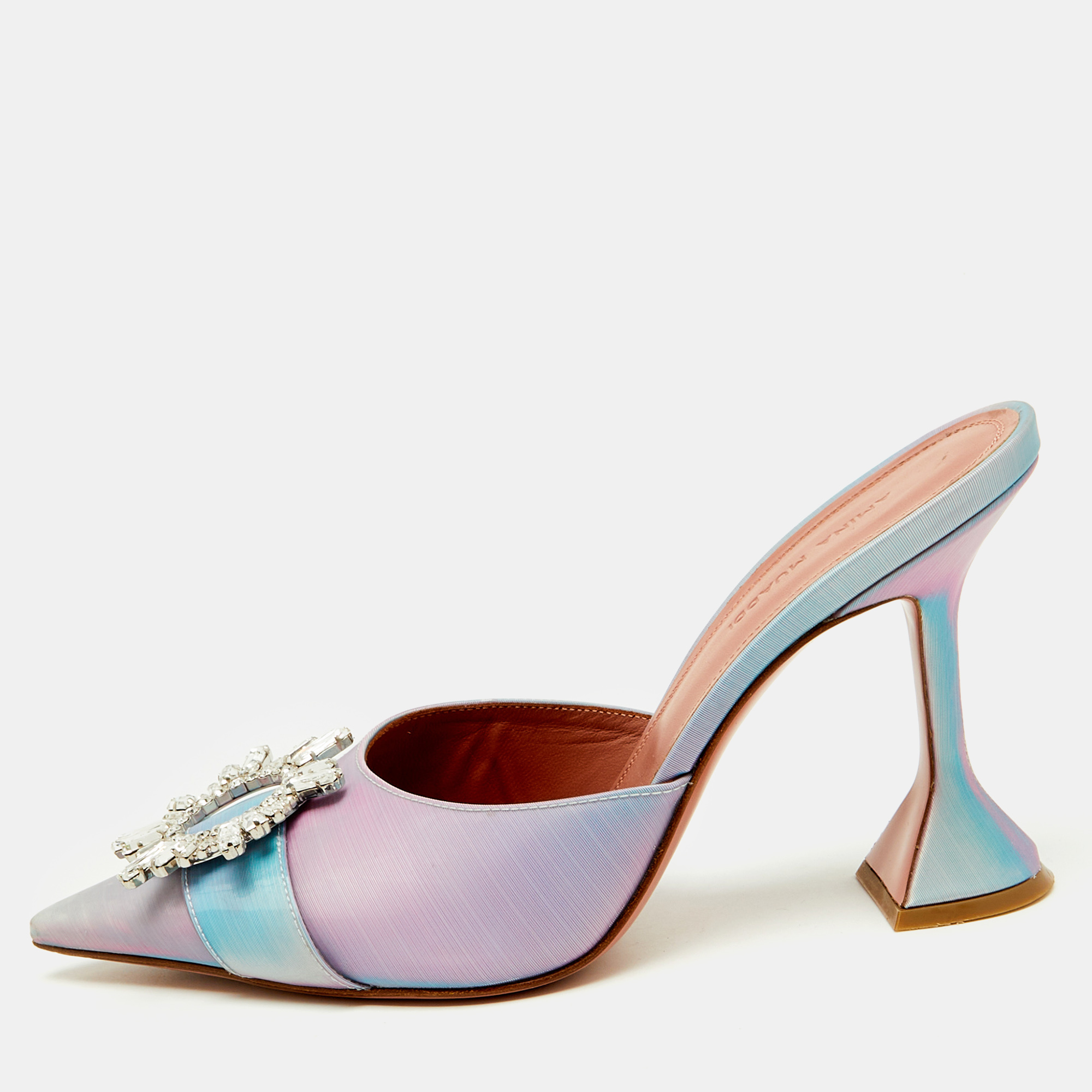 

Amina Muaddi Purple Iridescent PVC Begum Crystal Embellished Mules Size