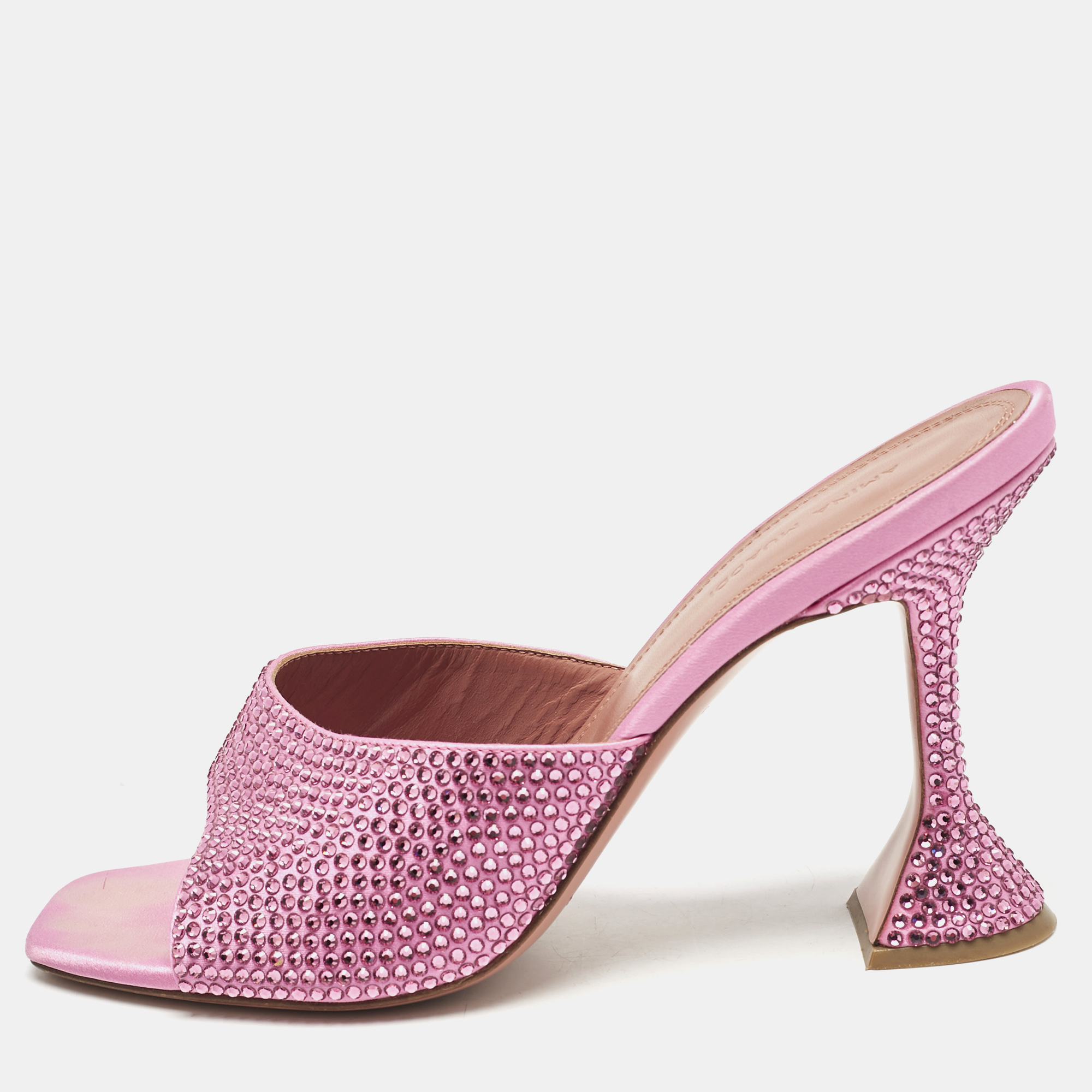 Pre-owned Amina Muaddi Pink Satin Lupita Slide Sandals Size 39