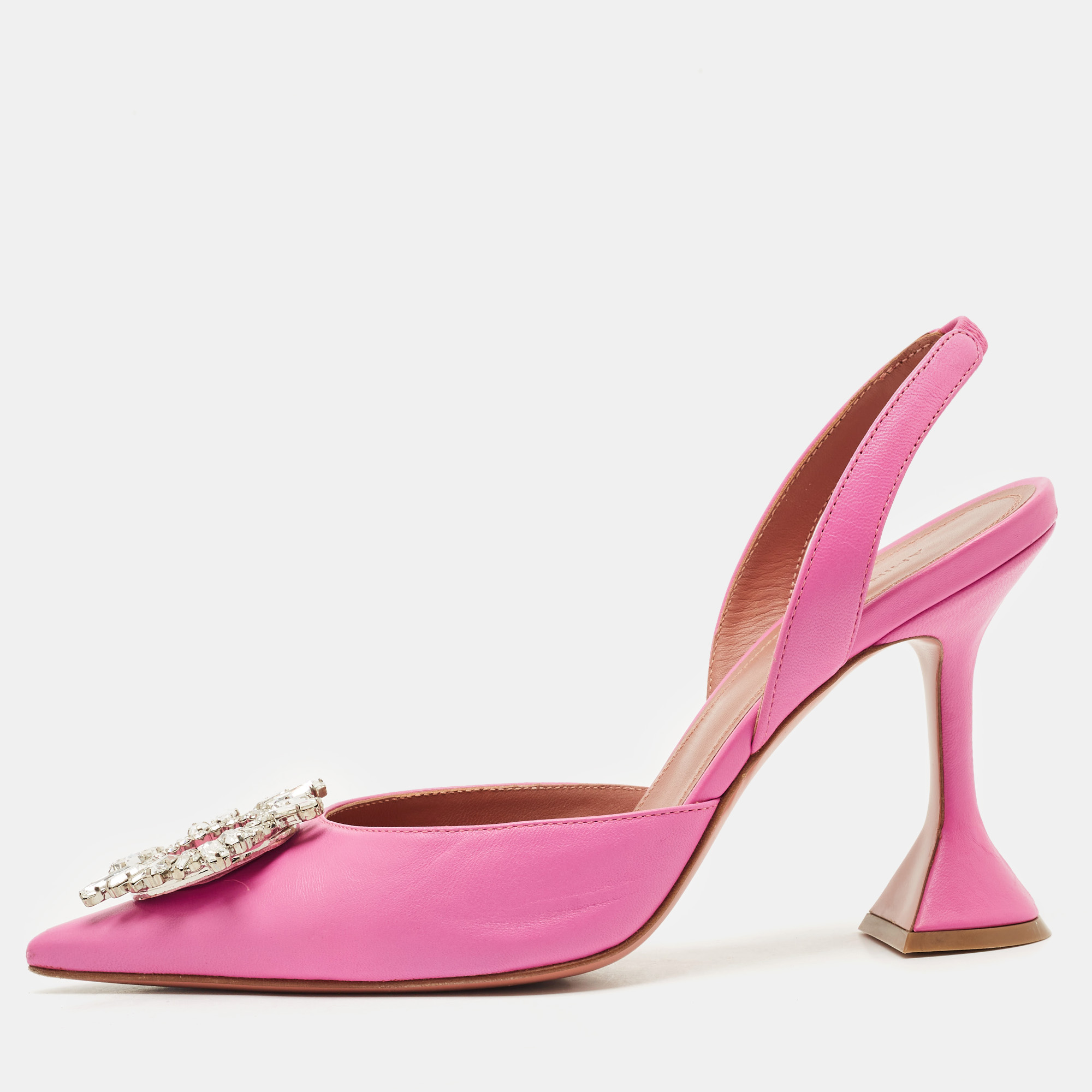 

Amina Muaddi Pink Leather Begum Slingback Pumps Size