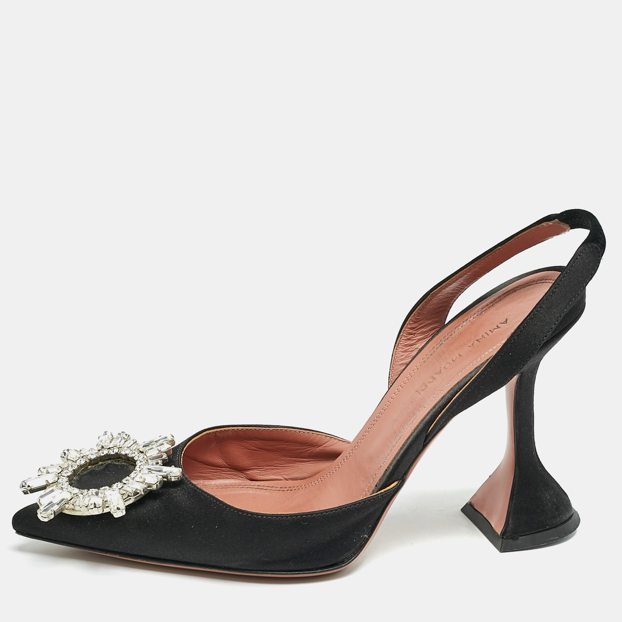 

Amina Muaddi Black Satin Begum Slingback Pumps Size
