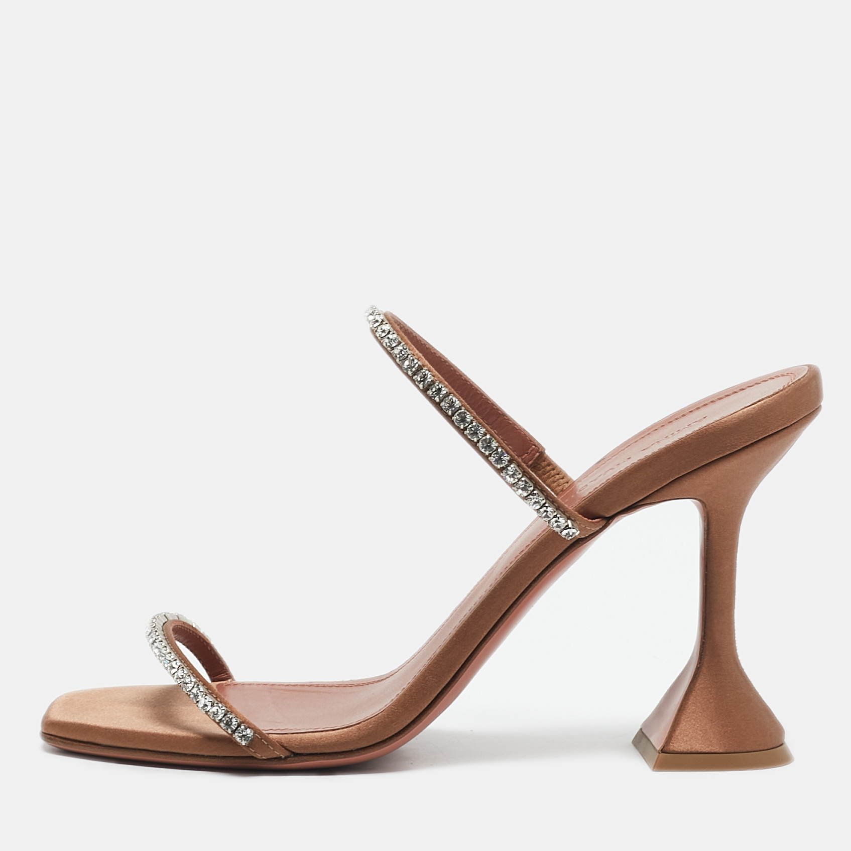 

Amina Muaddi Beige Satin Gilda Crystal Embellished Slide Sandals Size