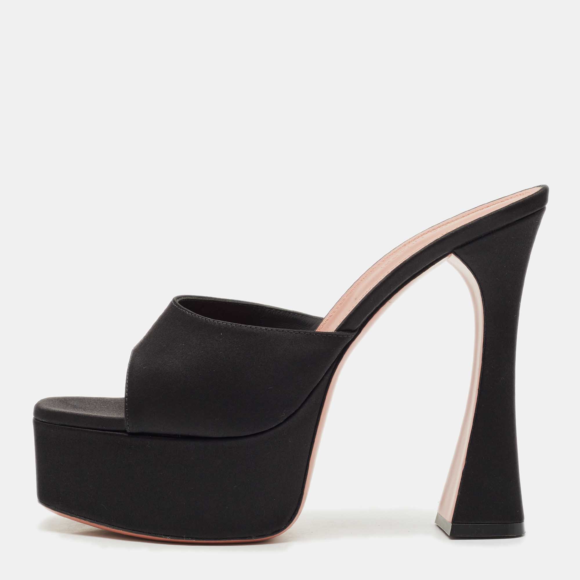 

Amina Muaddi Black Satin Dalida Platform Sandals Size