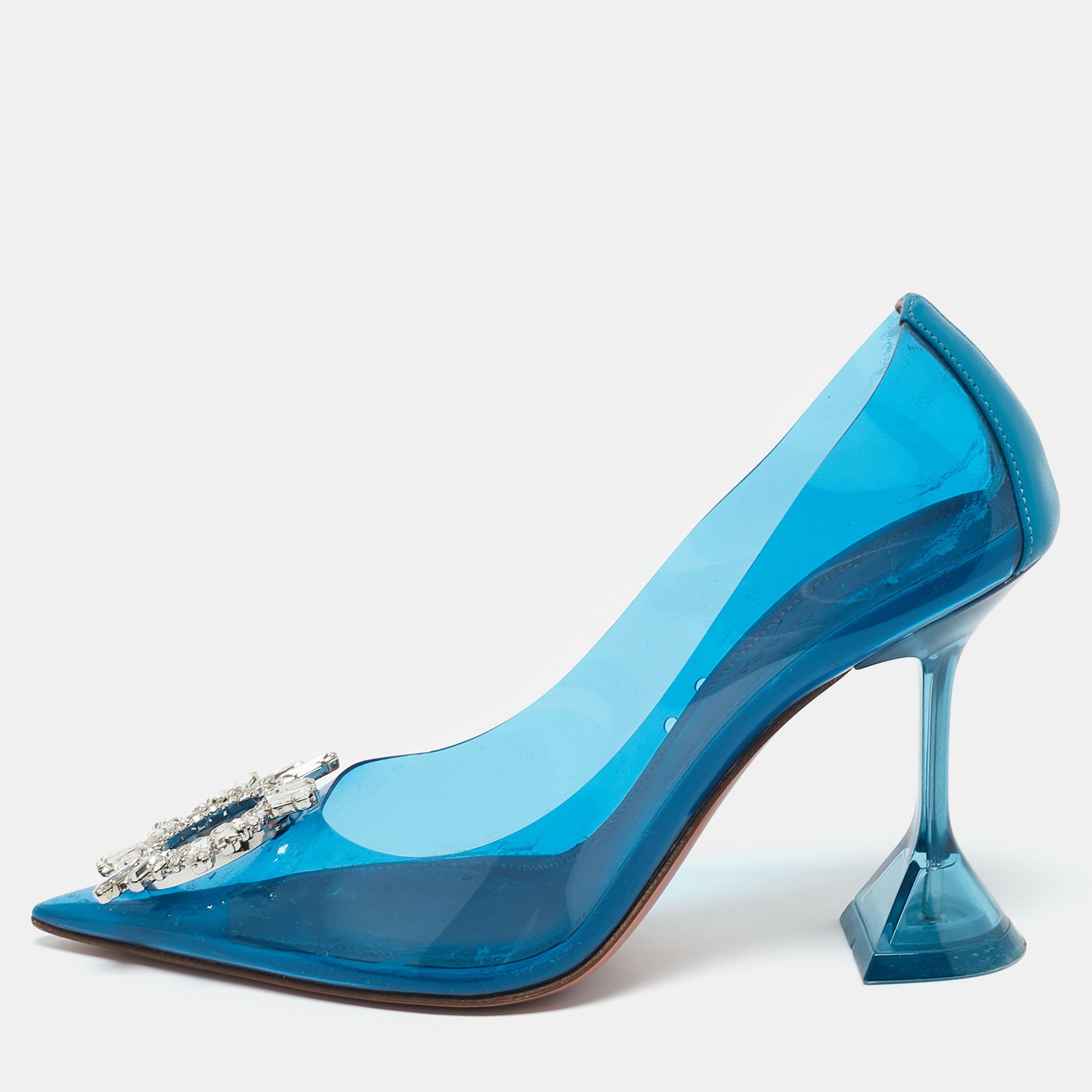 

Amina Muaddi Blue PVC and Leather Begum Pumps Size