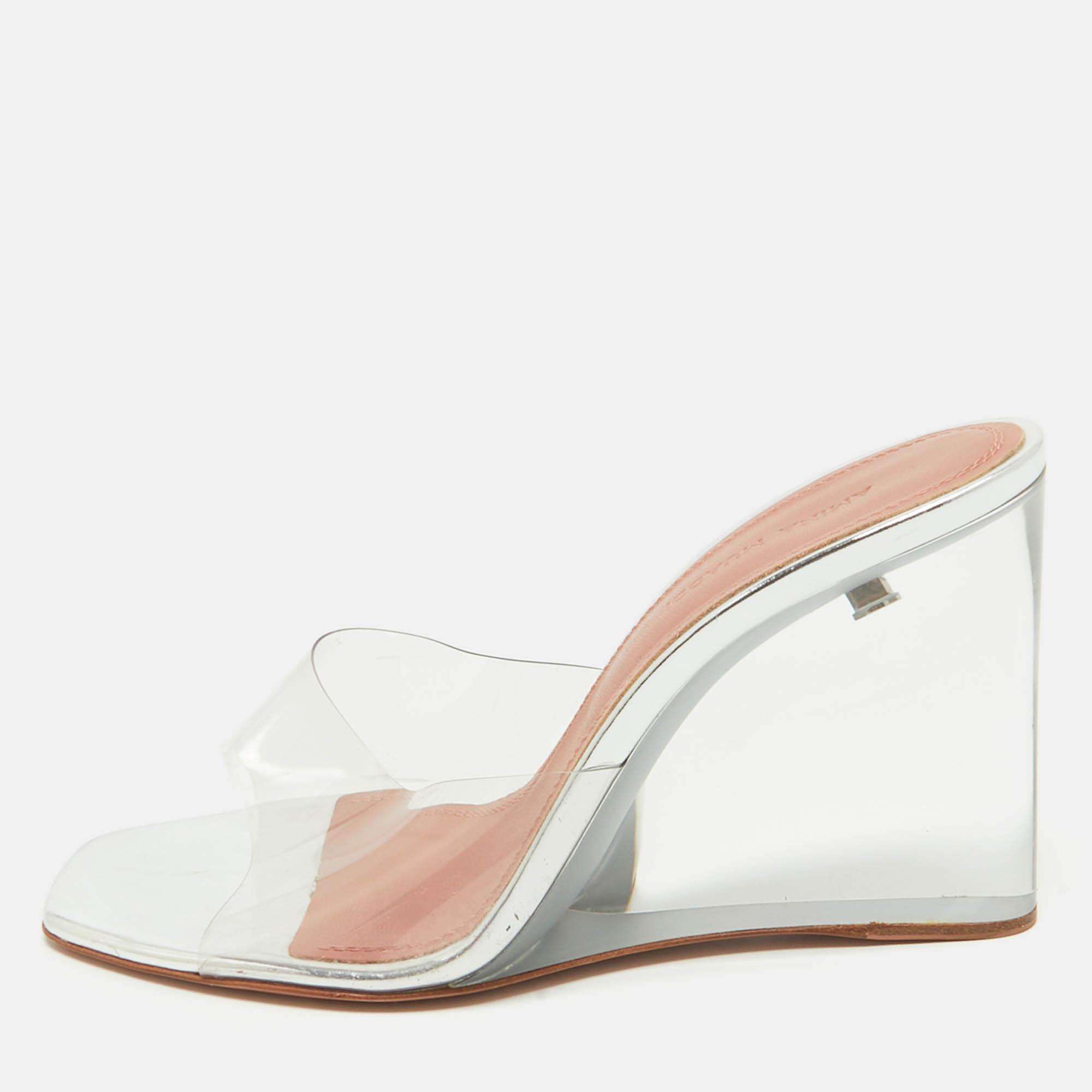 

Amina Muaddi Transparent PVC Lupita Wedge Sandals Size