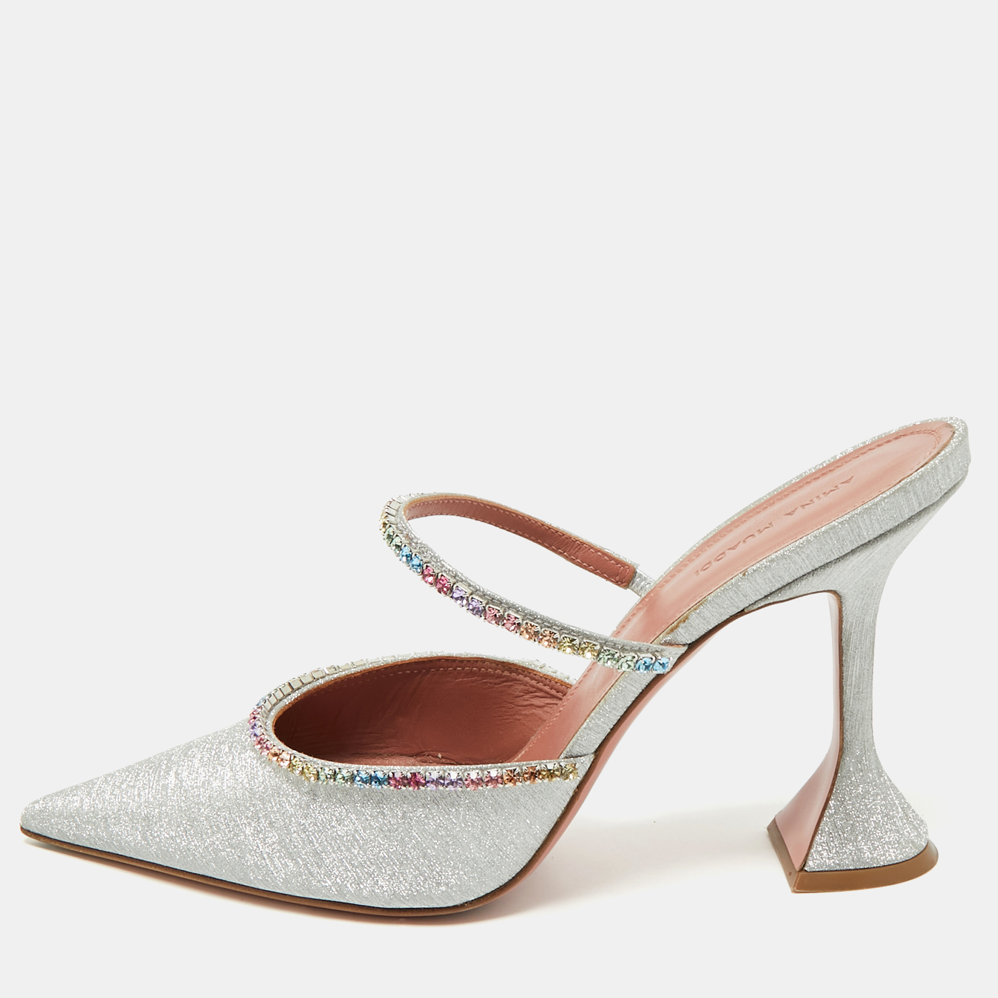 

Amina Muaddi Silver Glitter Gilda Mules Size
