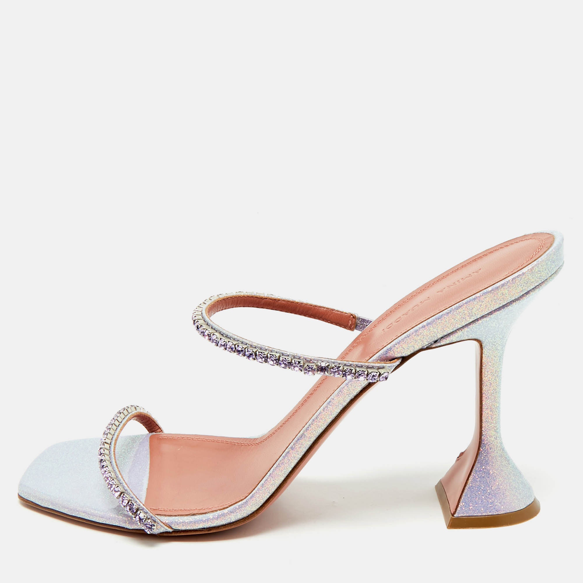 

Amina Muaddi Lilac Glitter Patent Leather Gilda Crystals Slide Sandals Size, Purple