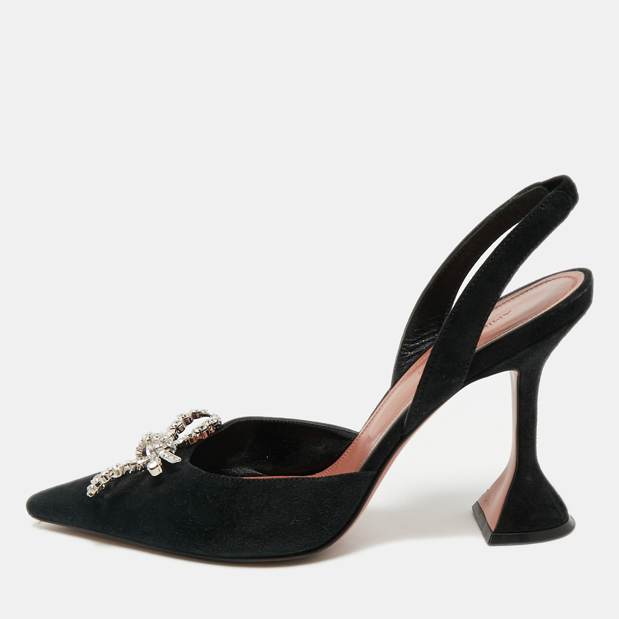 

Amina Muaddi Black Suede Begum Crystal-Embellished Slingback Pumps Size