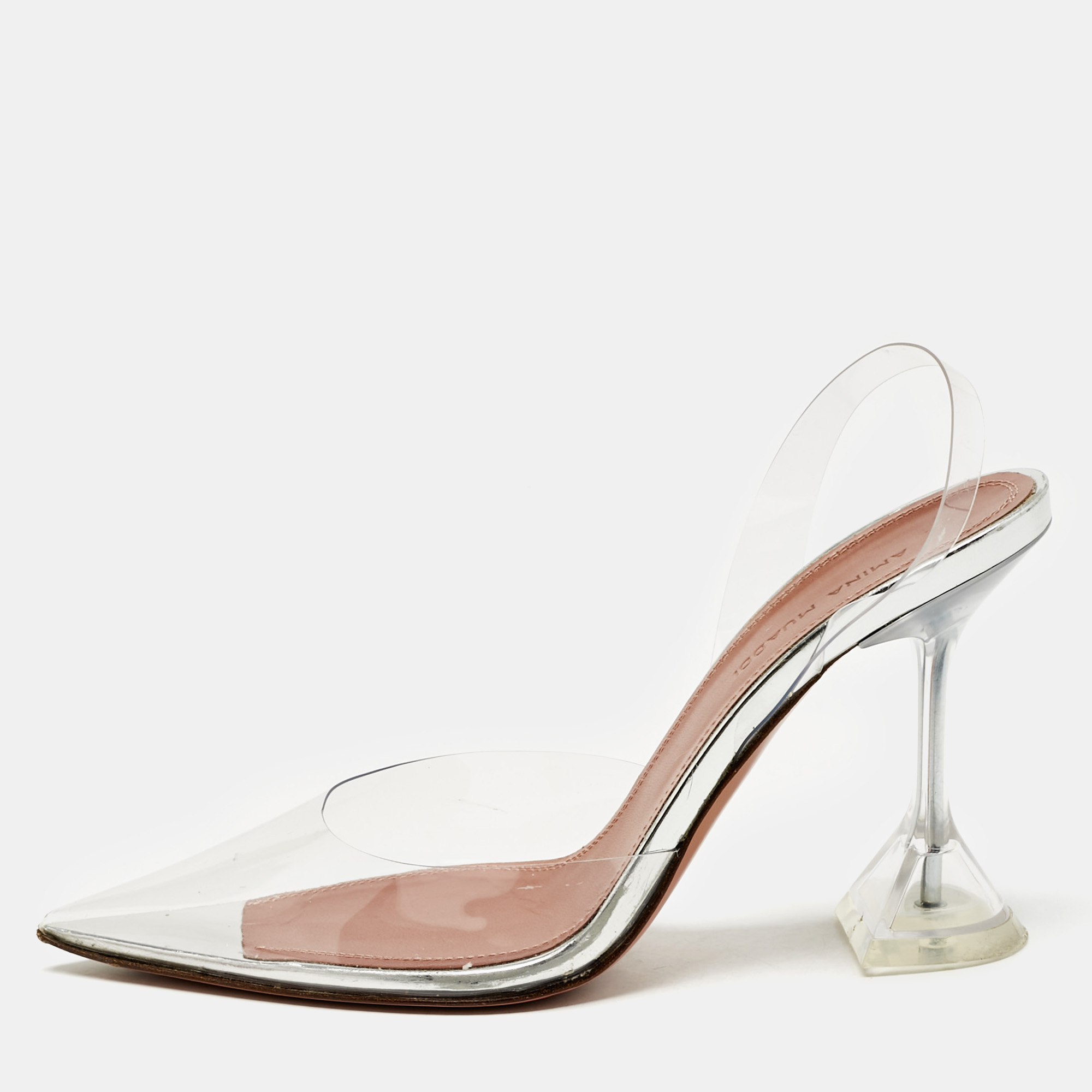 

Amina Muaddi Transparent PVC Holli Glass Slingback Pumps Size