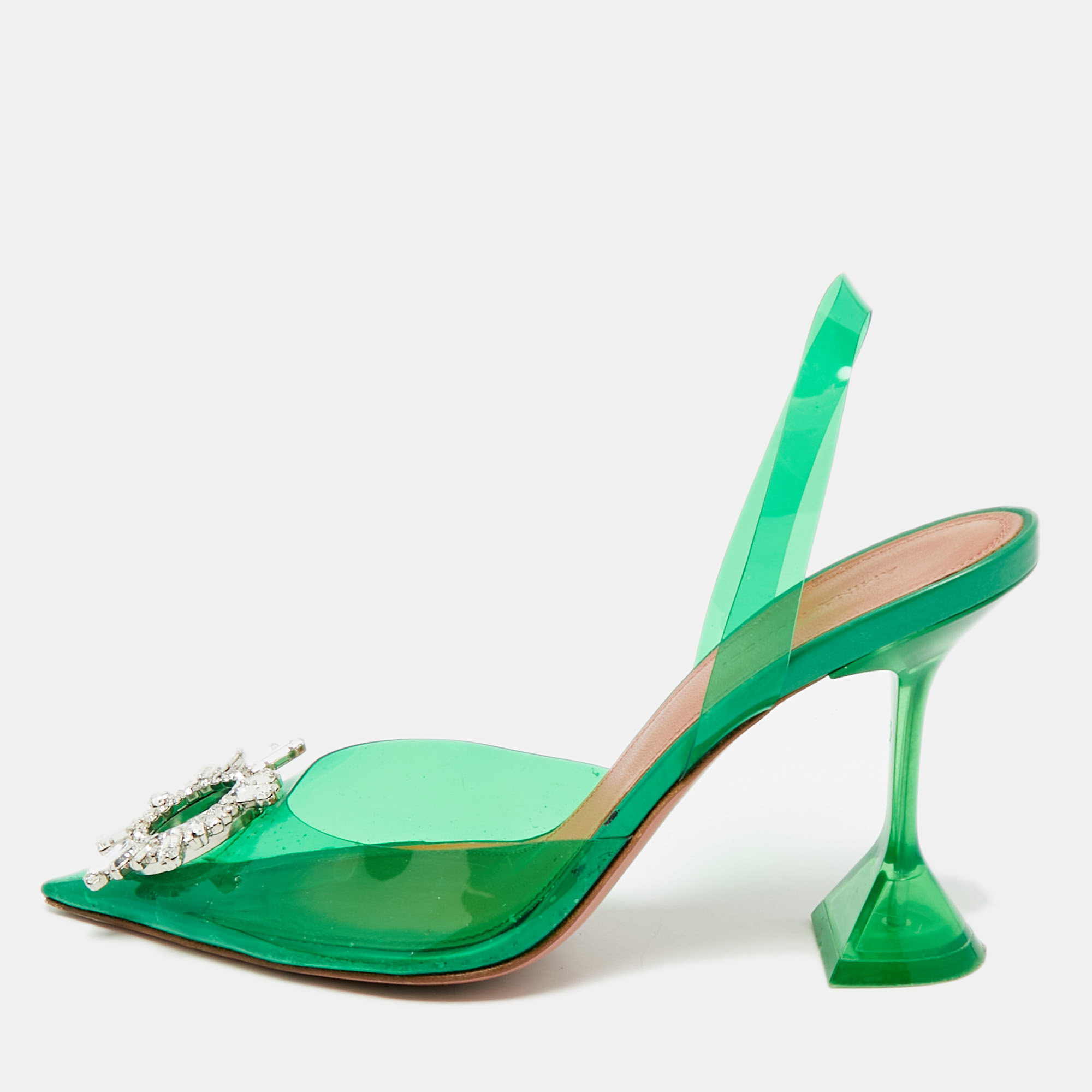 

Amina Muaddi Green PVC Begum Crystal-Embellished Slingback Pumps Size