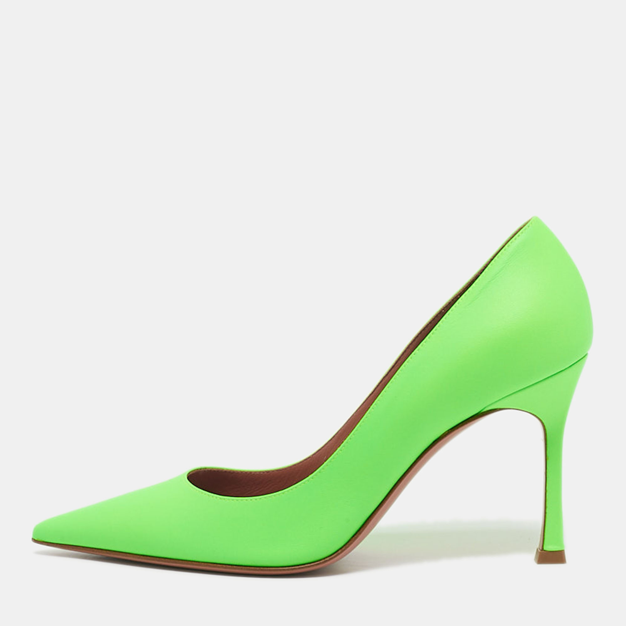 Pre-owned Amina Muaddi Neon Green Leather Sharon Pumps Size 37