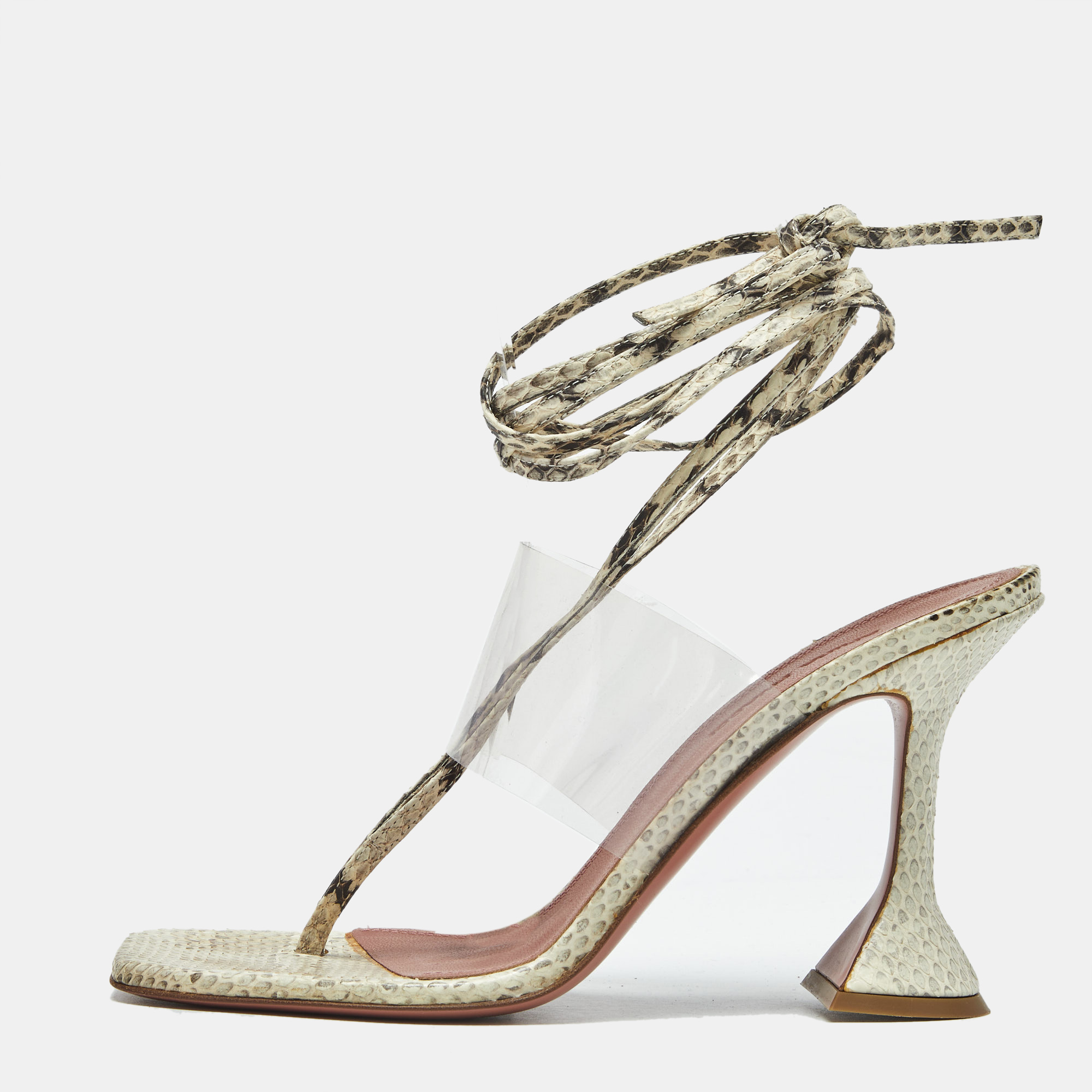 

Amina Muaddi Cream/Beige Water Snakes and PVC Zula Sandals Size