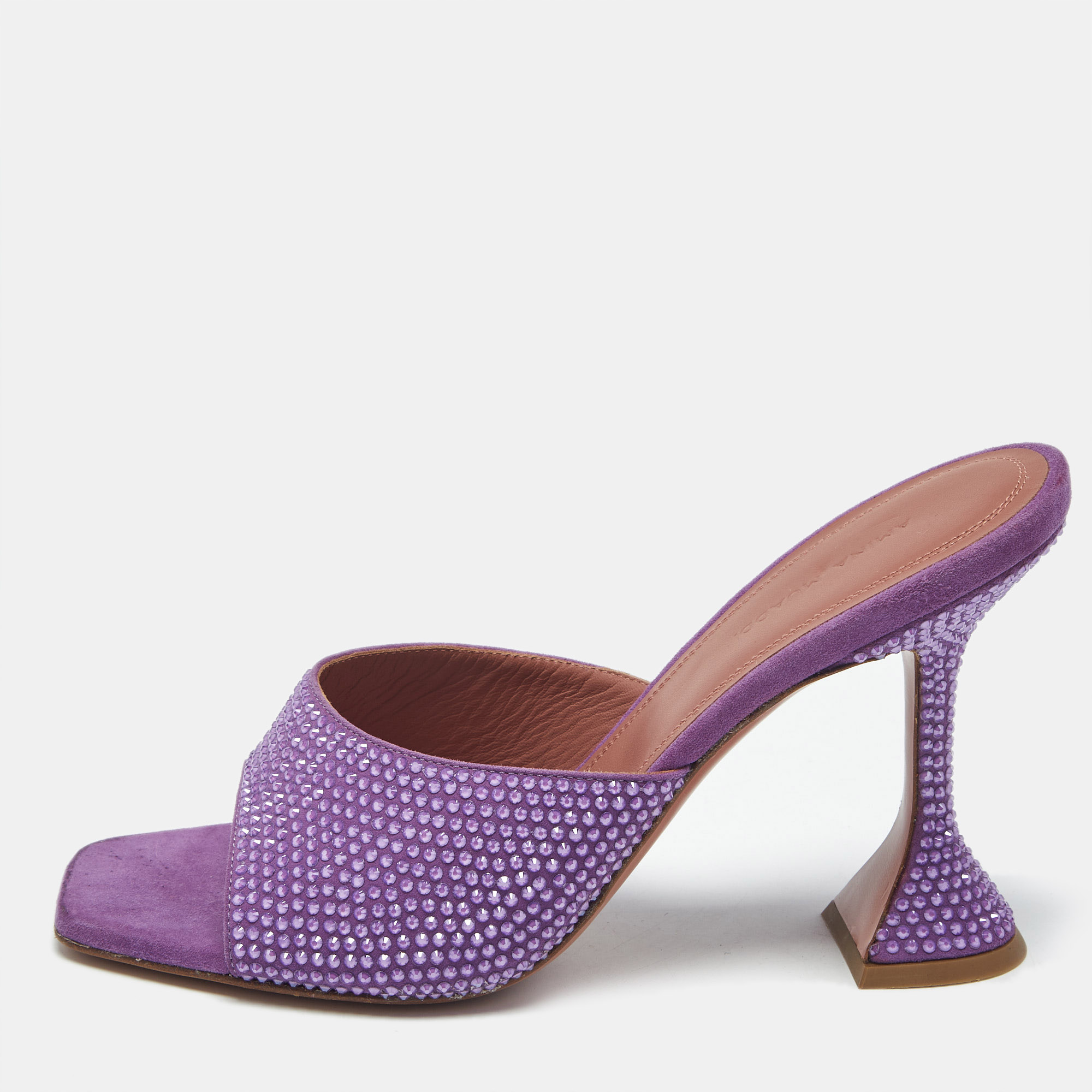 

Amina Muaddi Black Suede Lupita Crystal Embellished Slide Sandals Size, Purple