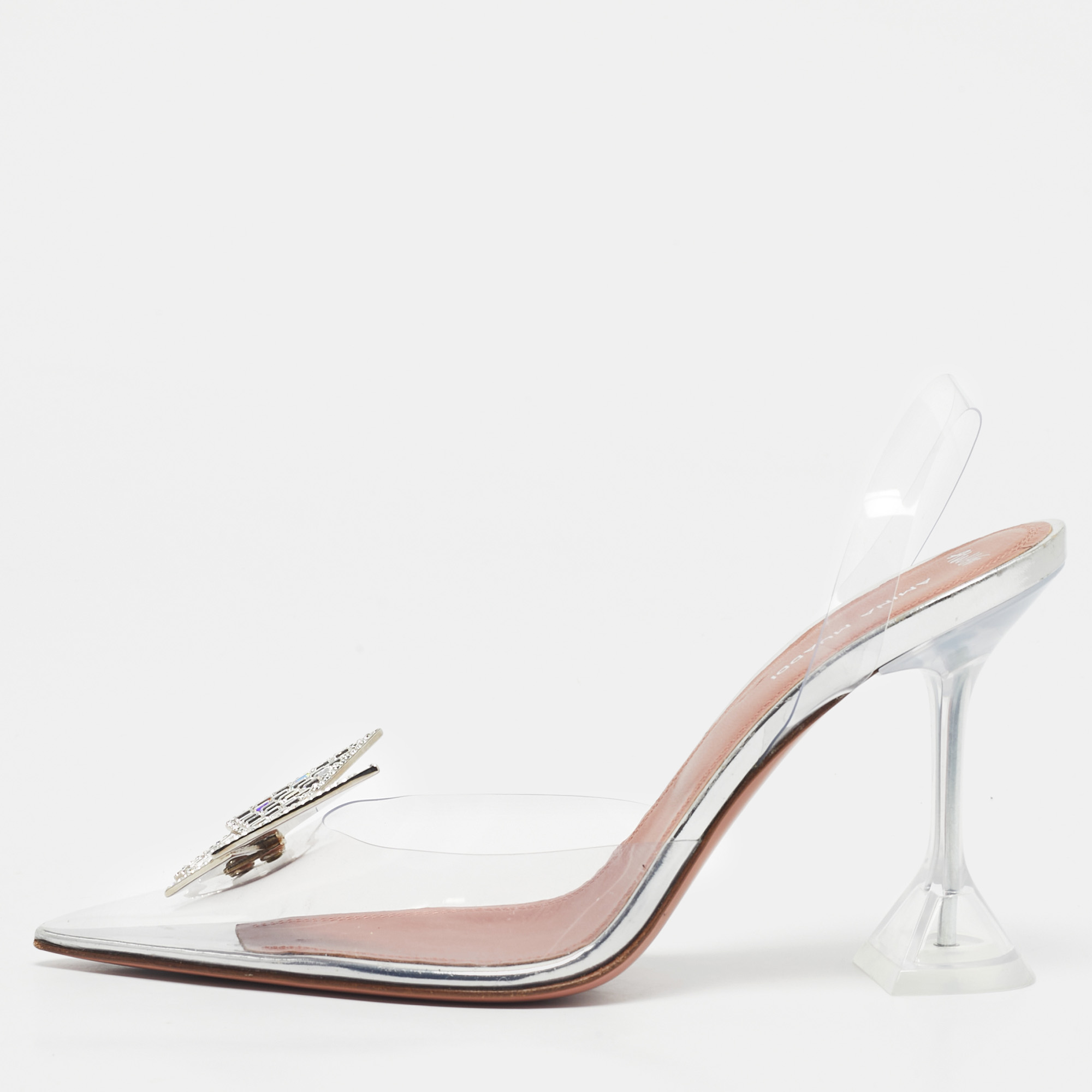 Pre-owned Amina Muaddi Transparent Pvc Begum Crystal Embellished Pointed Toe Pumps Size 39