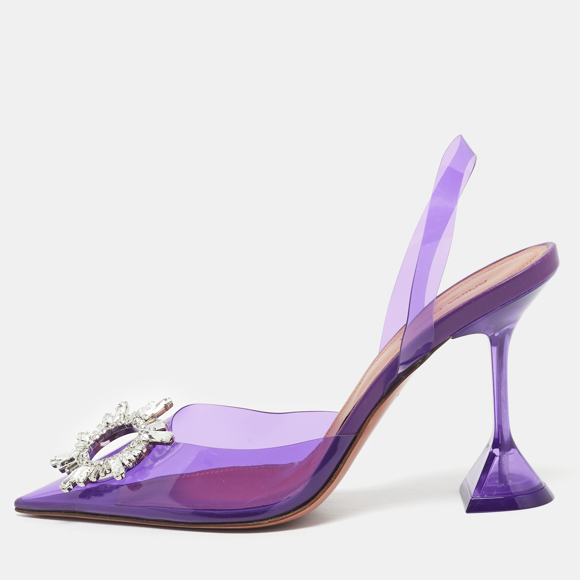 

Amina Muaddi Purple PVC Begum Slingback Pumps Size