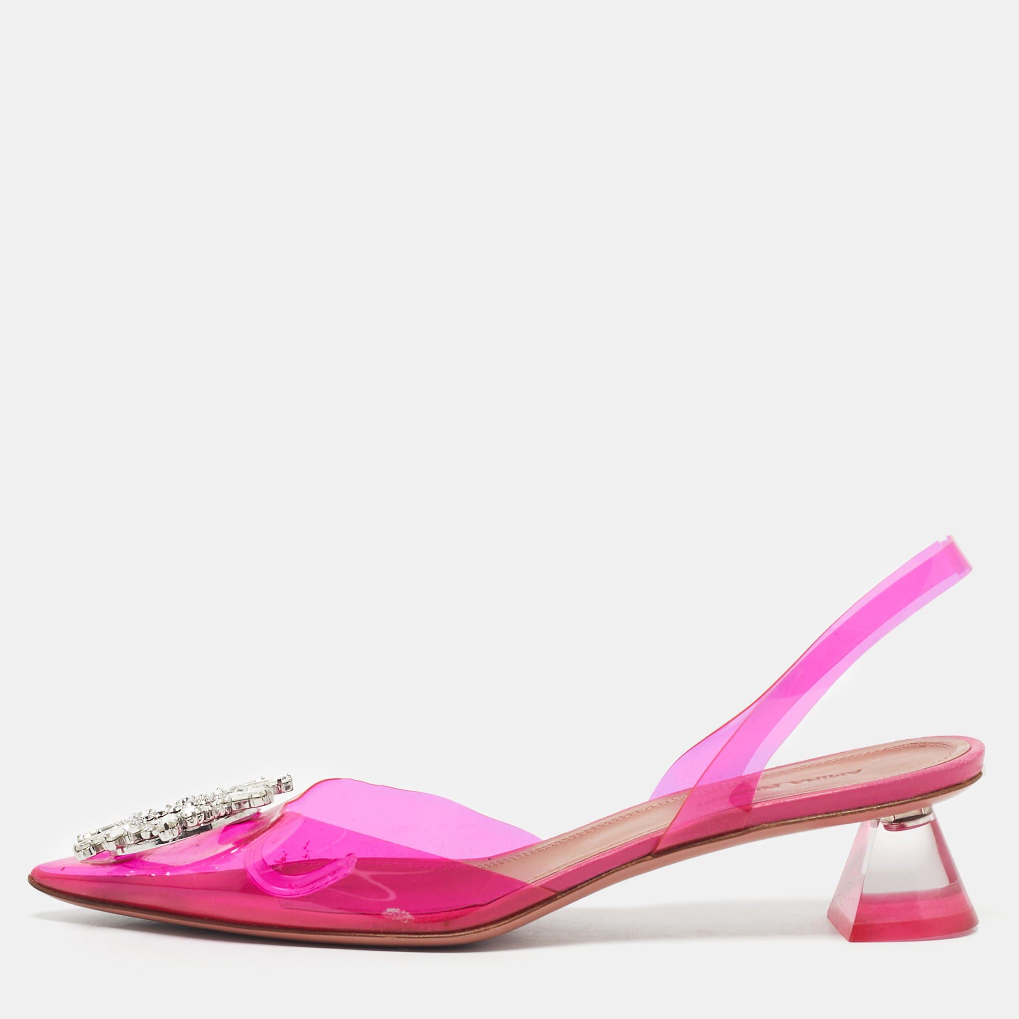 

Amina Muaddi Pink PVC Rosie Pointed Toe Slingback Pumps Size