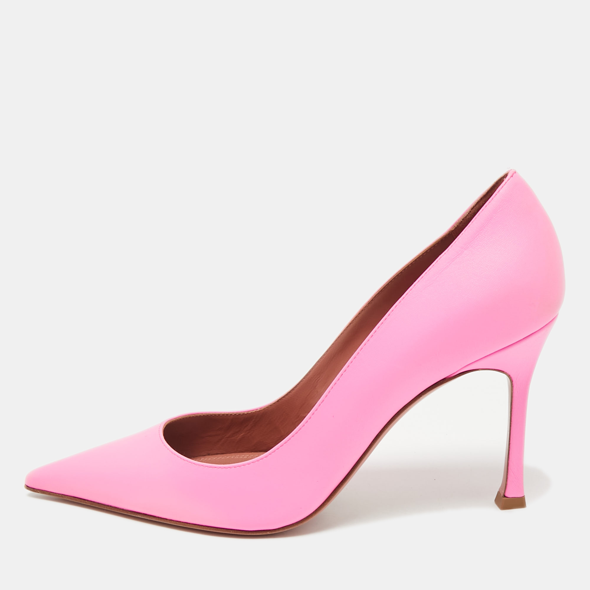 Pre-owned Amina Muaddi Pink Leather Sharon Pumps Size 39