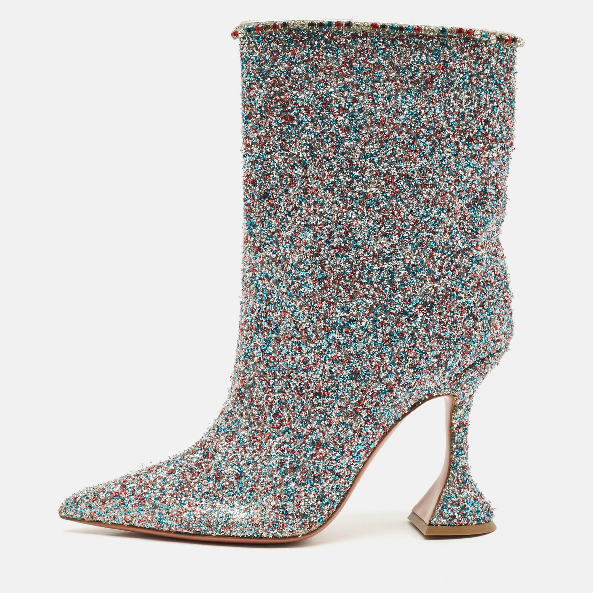 Pre-owned Amina Muaddi Multicolor Fabric And Glitter Mia Martini Ankle Length Boots Size 35