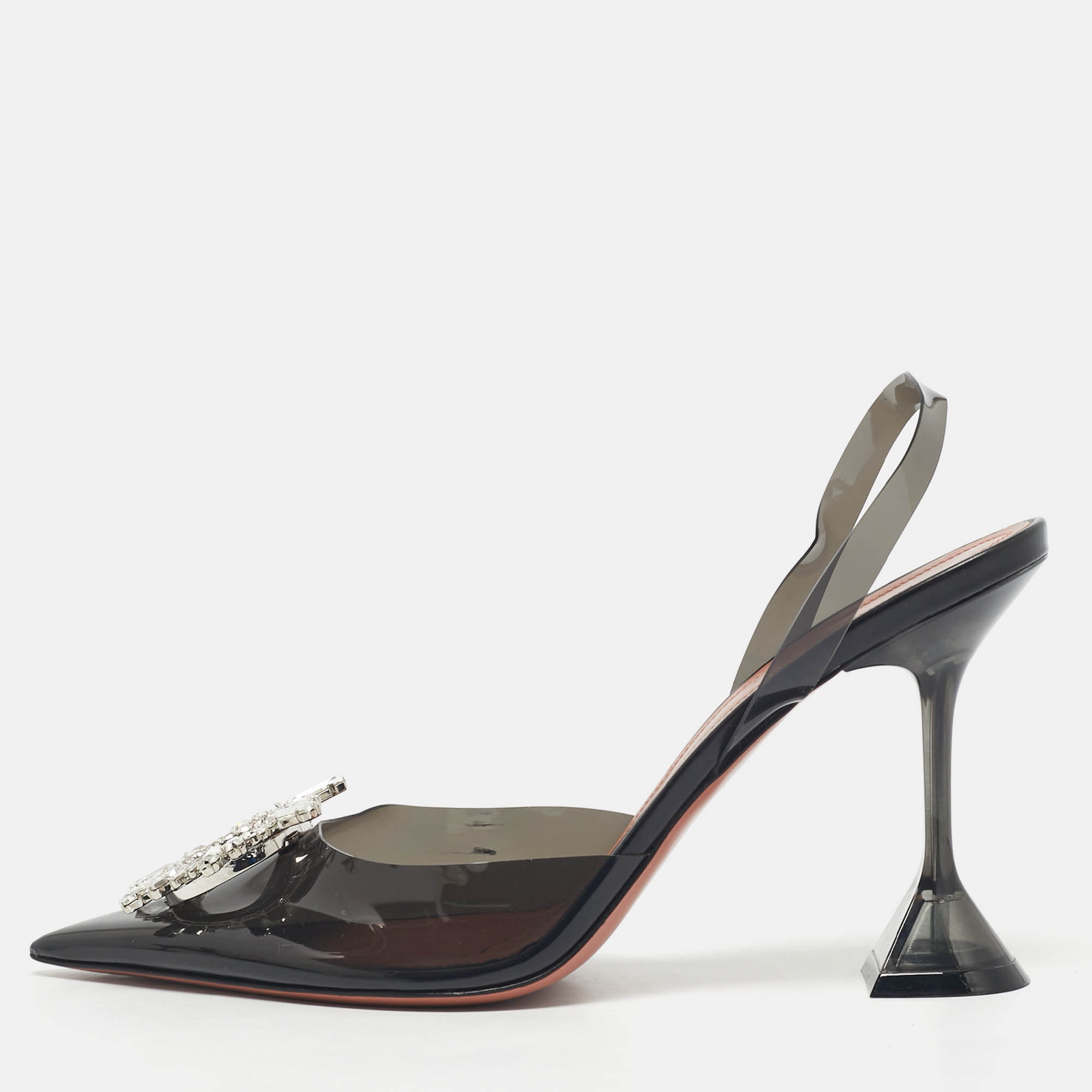 Pre-owned Amina Muaddi Black Pvc Begum Slingback Pumps Size 41