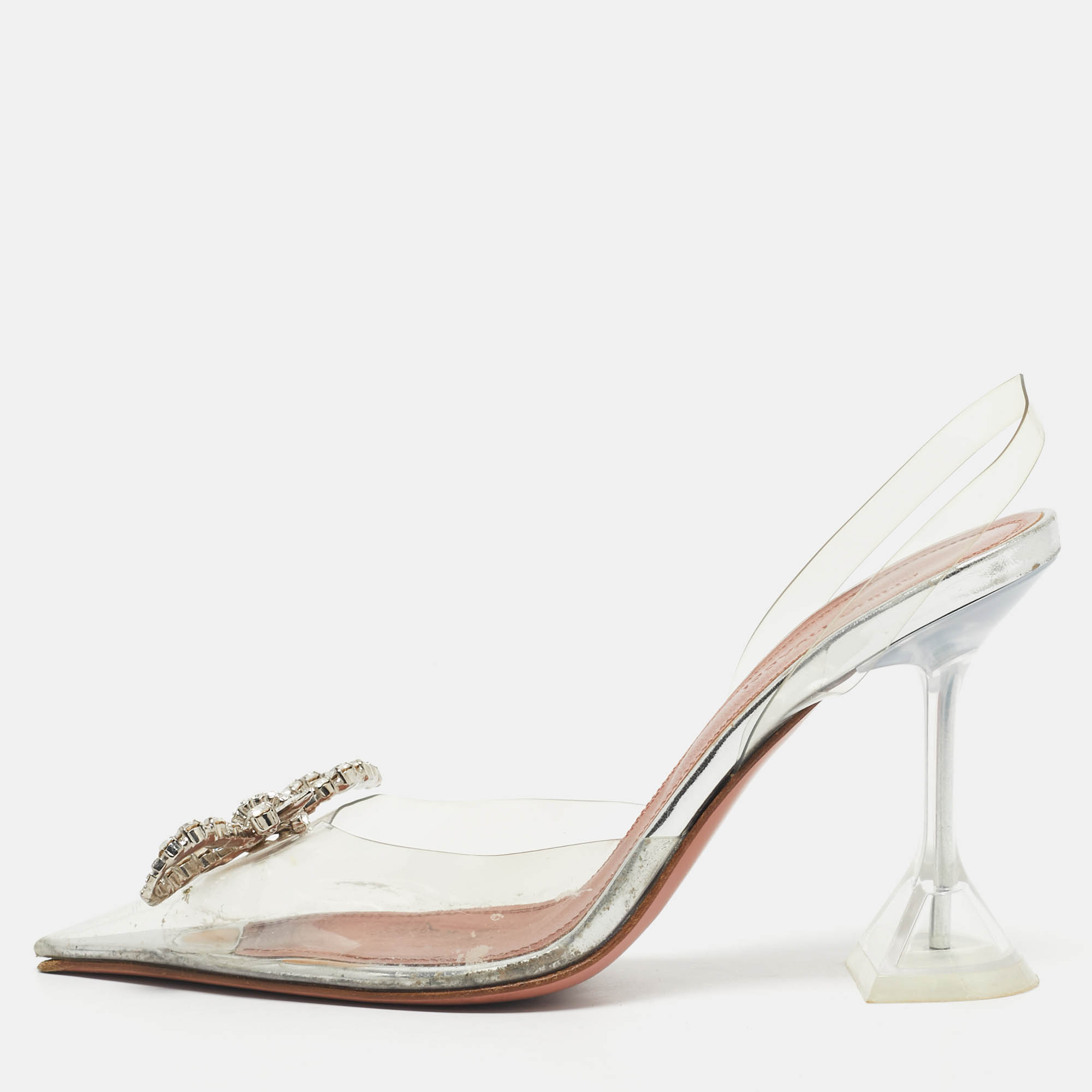 Pre-owned Amina Muaddi Transparent Pvc Rosie Pumps Size 35.5