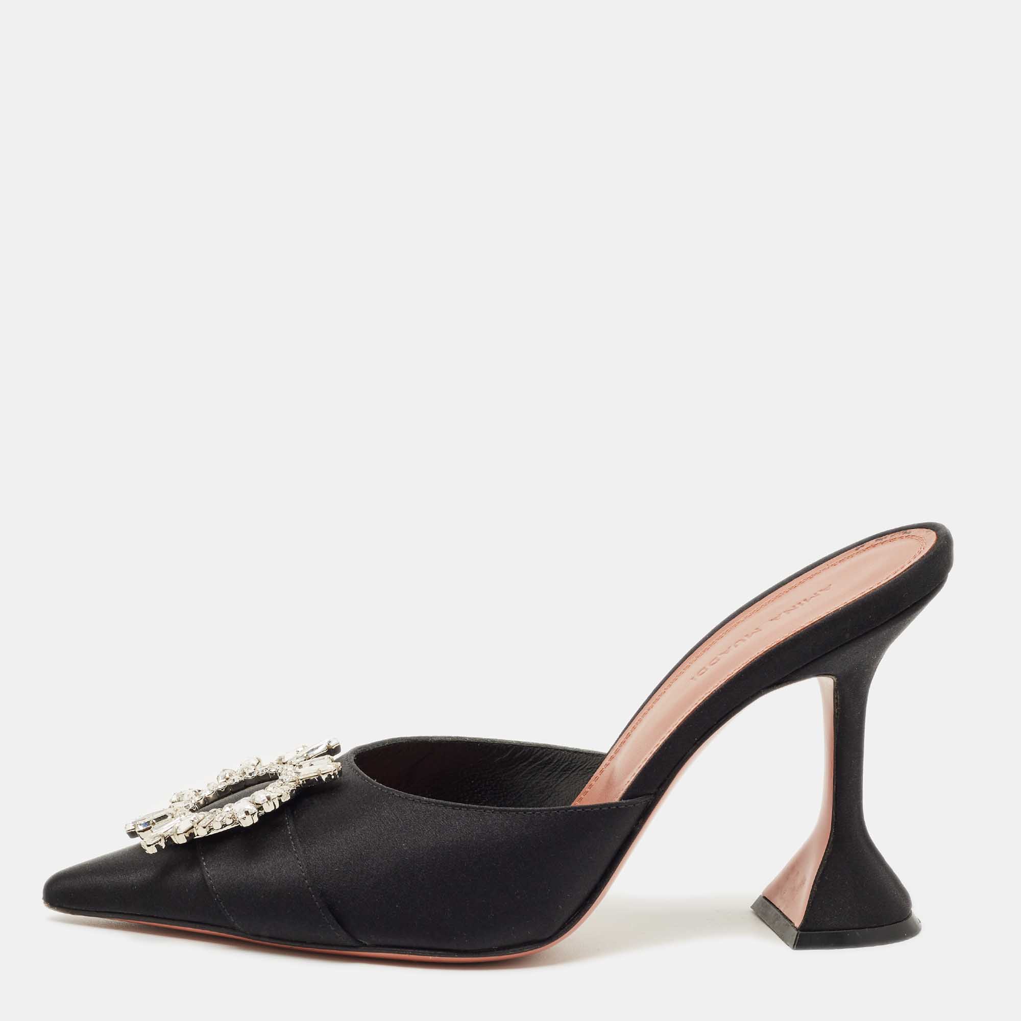 

Amina Muaddi Black Satin Begum Mules Size