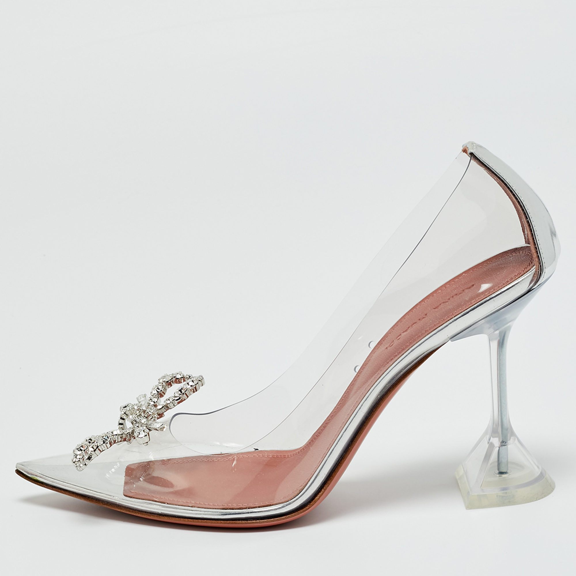 Pre-owned Amina Muaddi Transparent Pvc Rosie Pumps Size 37