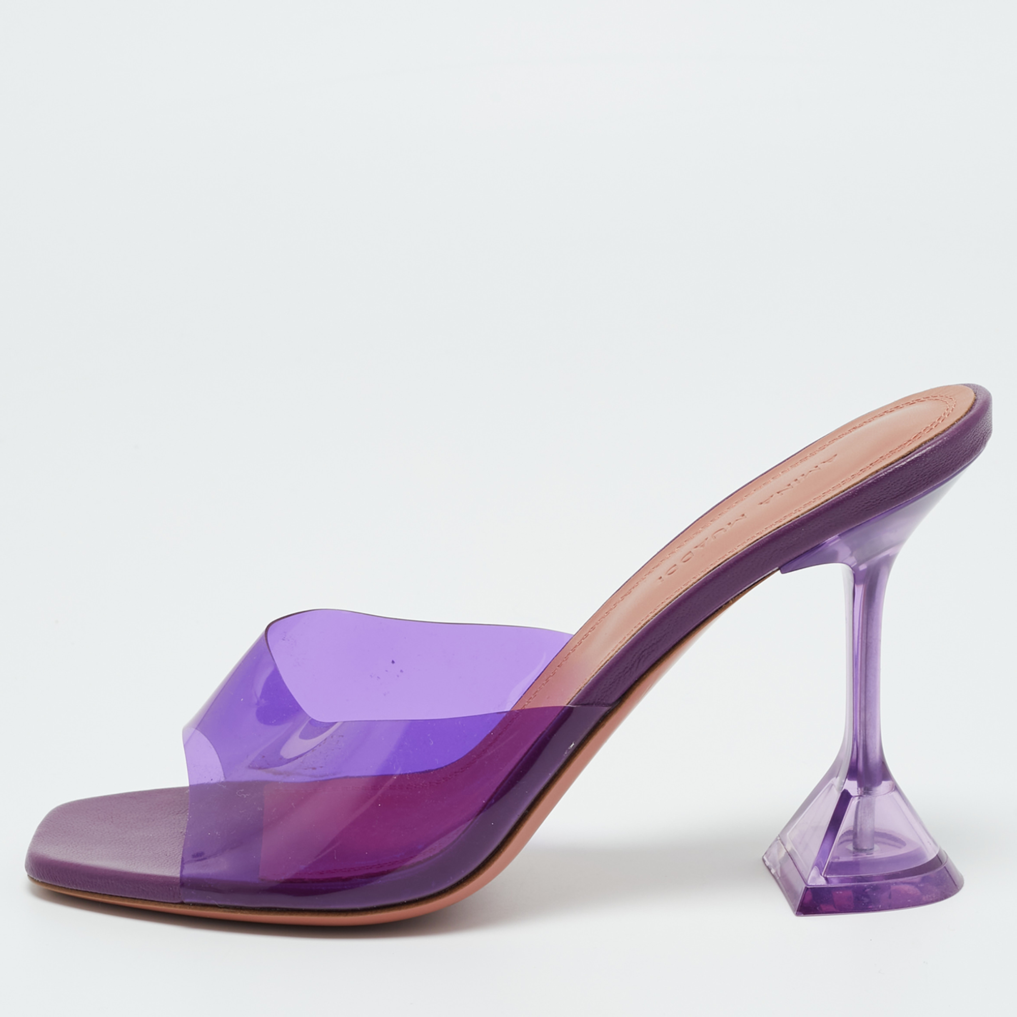 Pre-owned Amina Muaddi Purple Pvc Lupita Slide Sandals Size 37