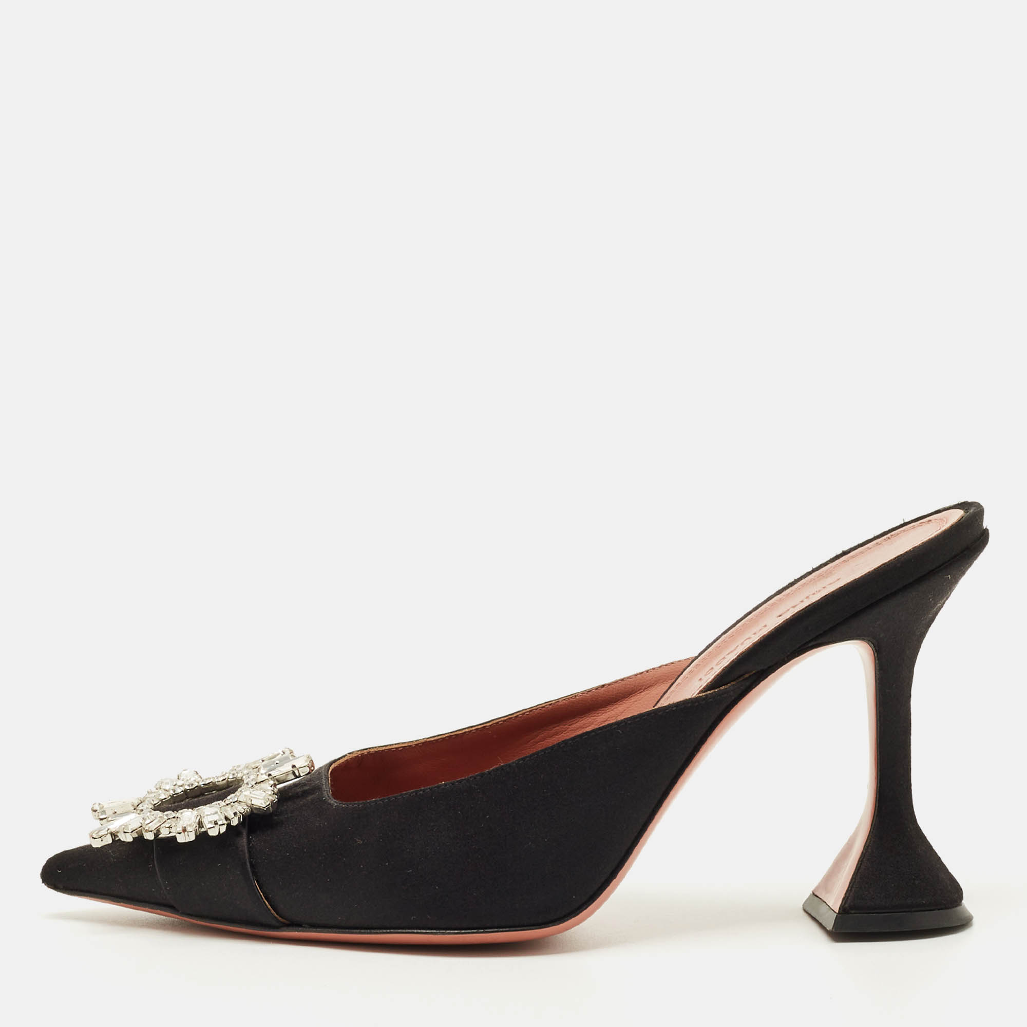 

Amina Muaddi Black Satin Begum Mules Size