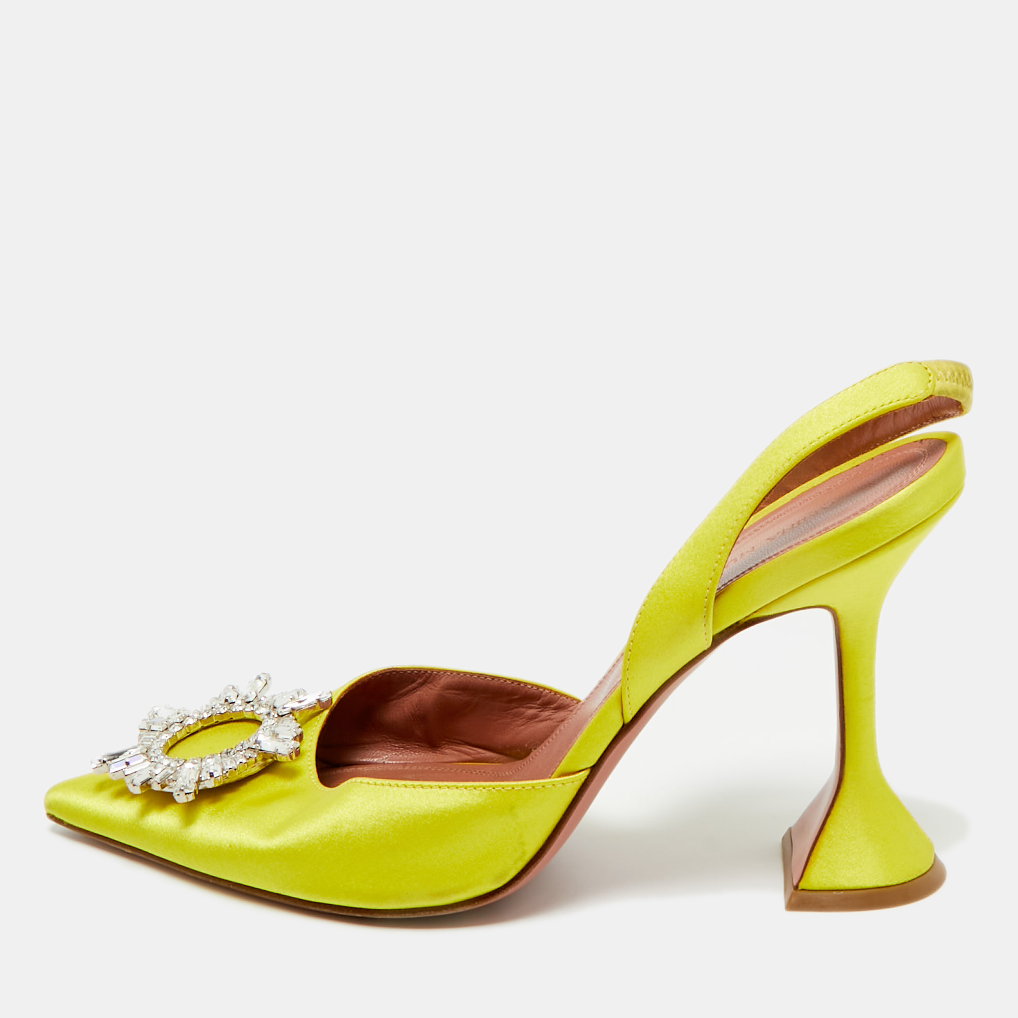 

Amina Muaddi Yellow Satin Begum Slingback Pumps Size