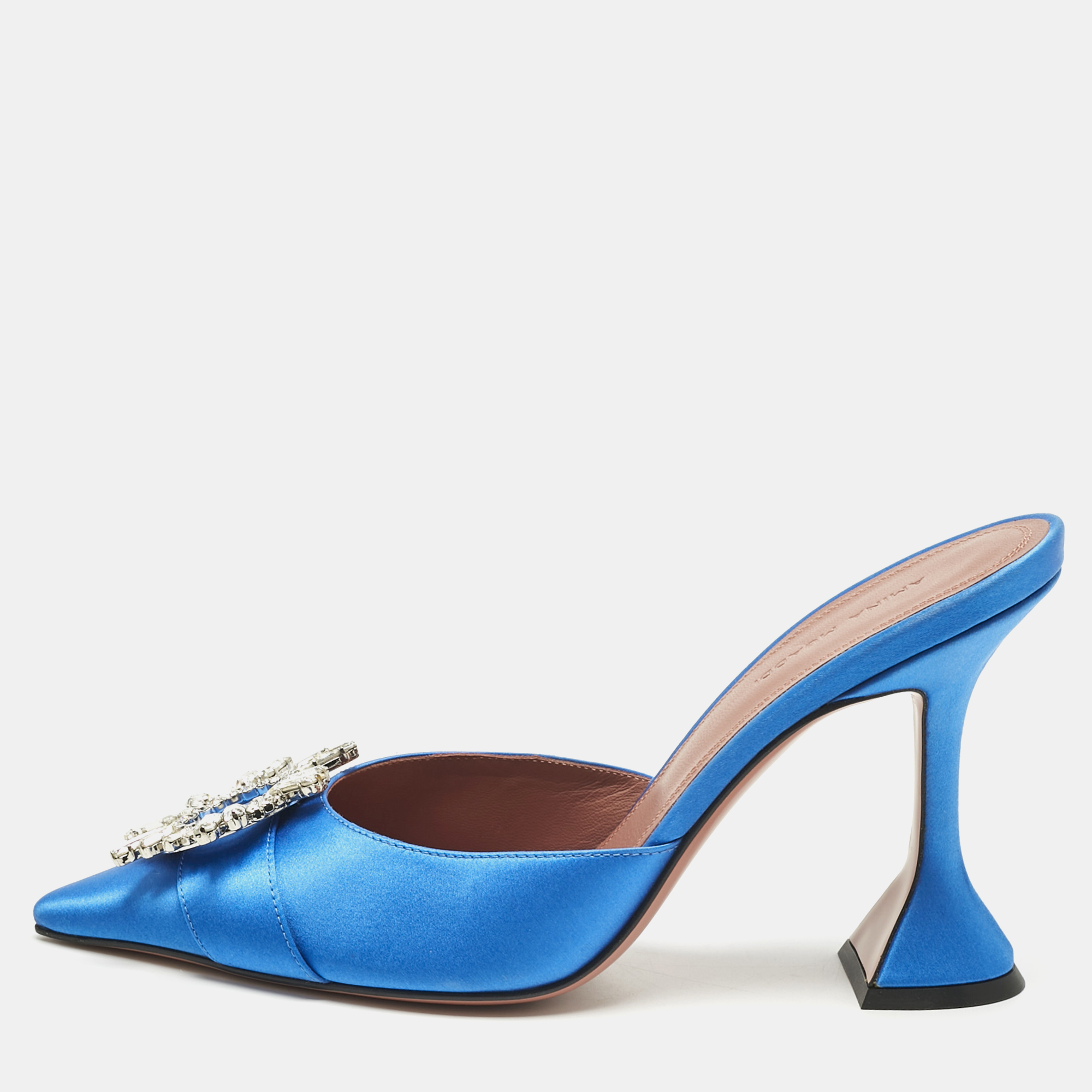 

Amina Muaddi Blue Satin Begum Mules Size