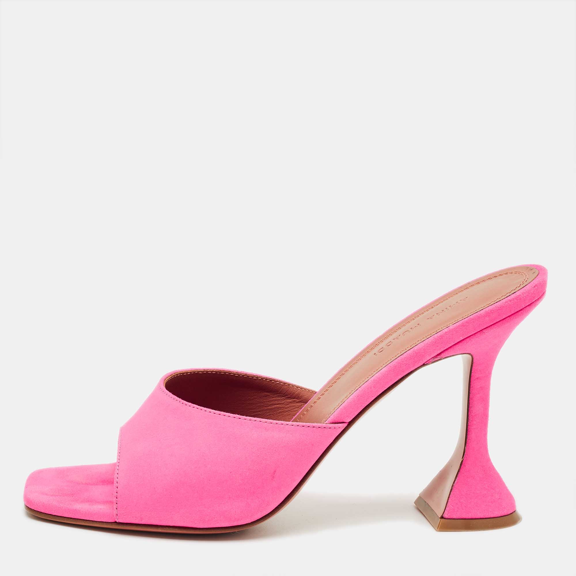 

Amina Muaddi Neon Pink Suede Lupita Slide Sandals Size