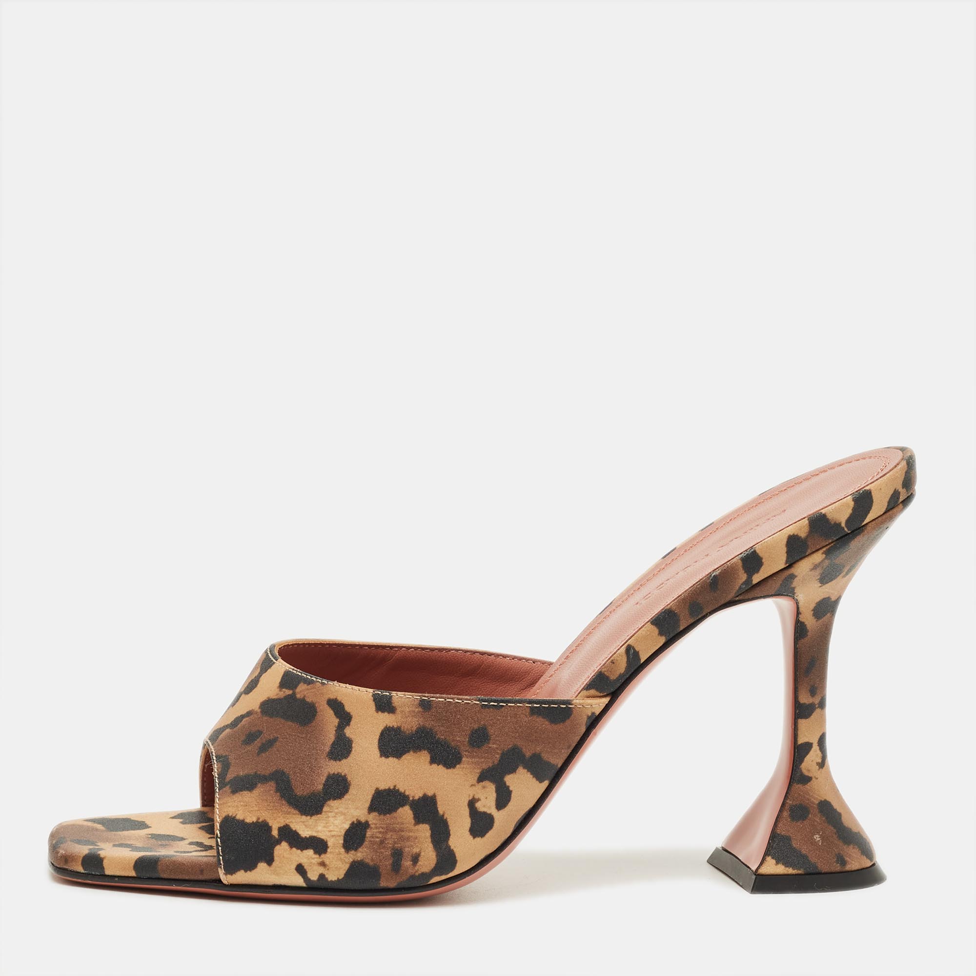 

Amina Muaddi Black Leopard Print Satin lupita Slide Sandals Size