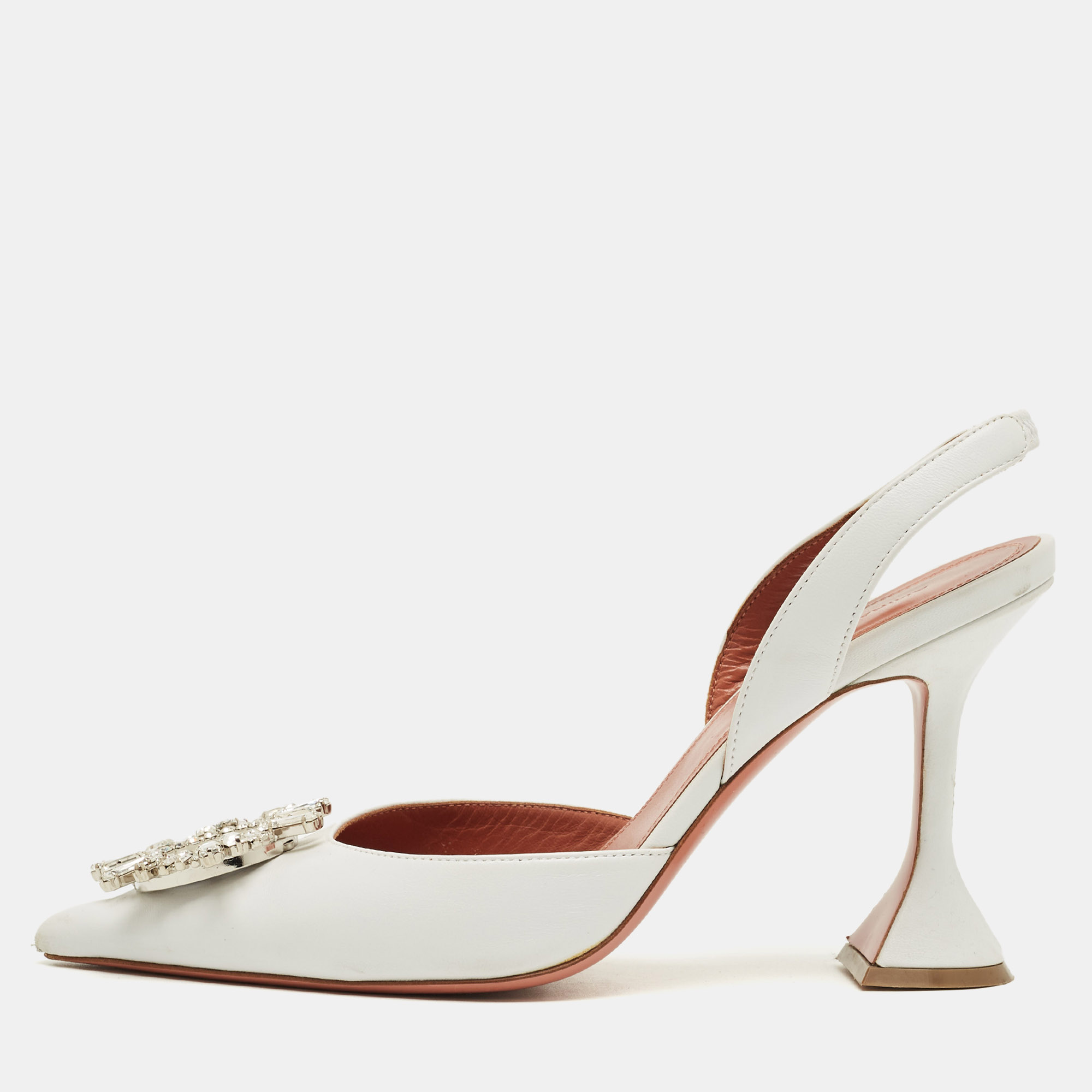 

Amina Muaddi White Leather Begum Slingback Pumps Size