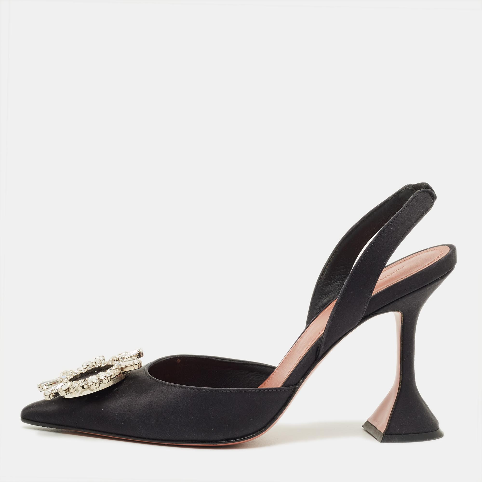 

Amina Muaddi Black Satin Begum Slingback Pumps Size