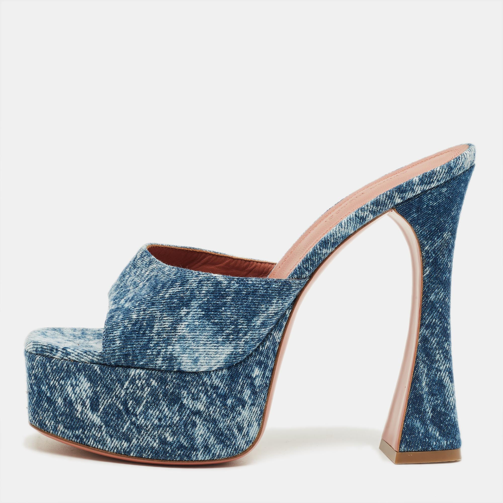 

Amina Muaddi Blue Denim Dalida Platform Mules Size