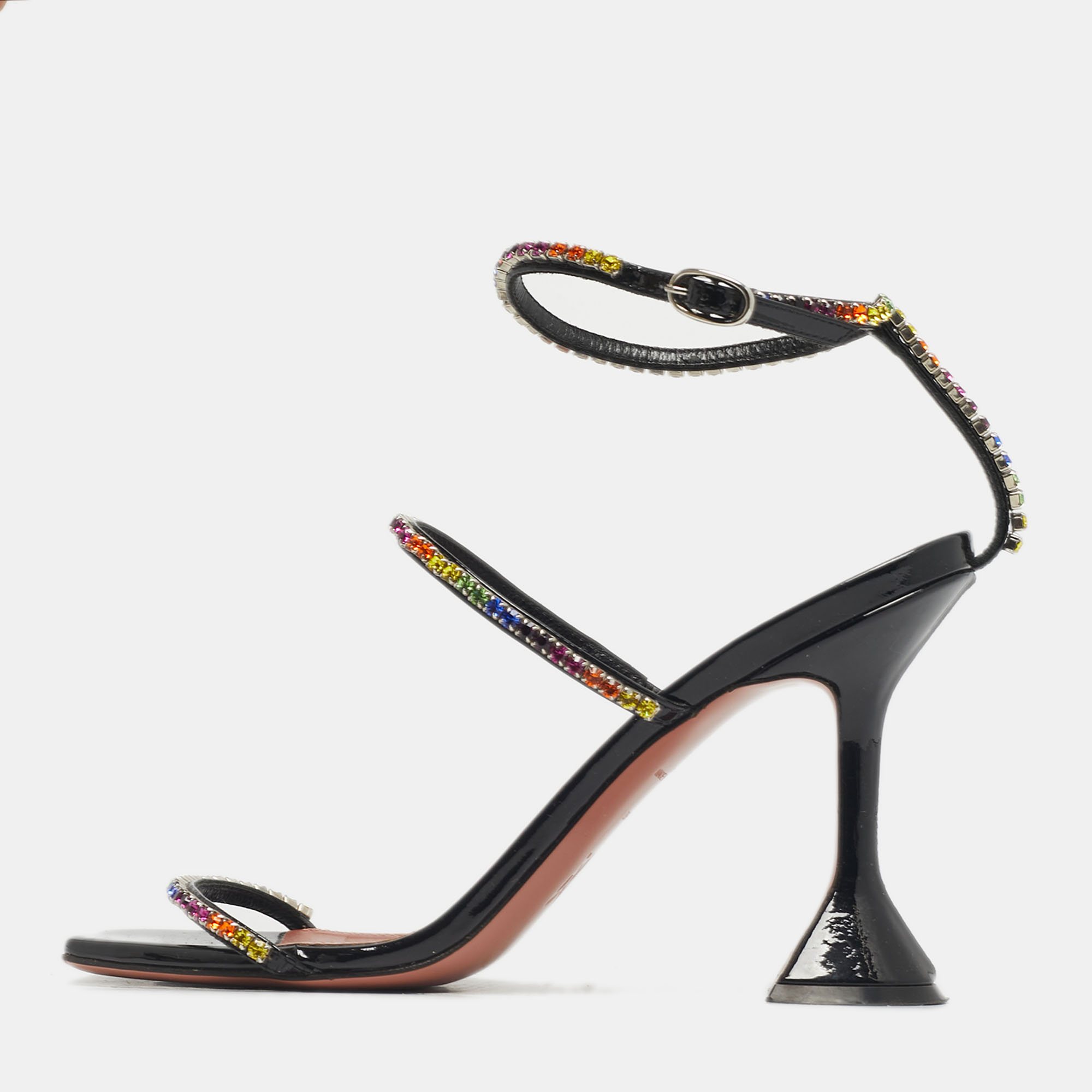 AMINA MUADDI Pre-owned Gilda Size 38.5 Black Patent Leather Ankle Strap Sandals