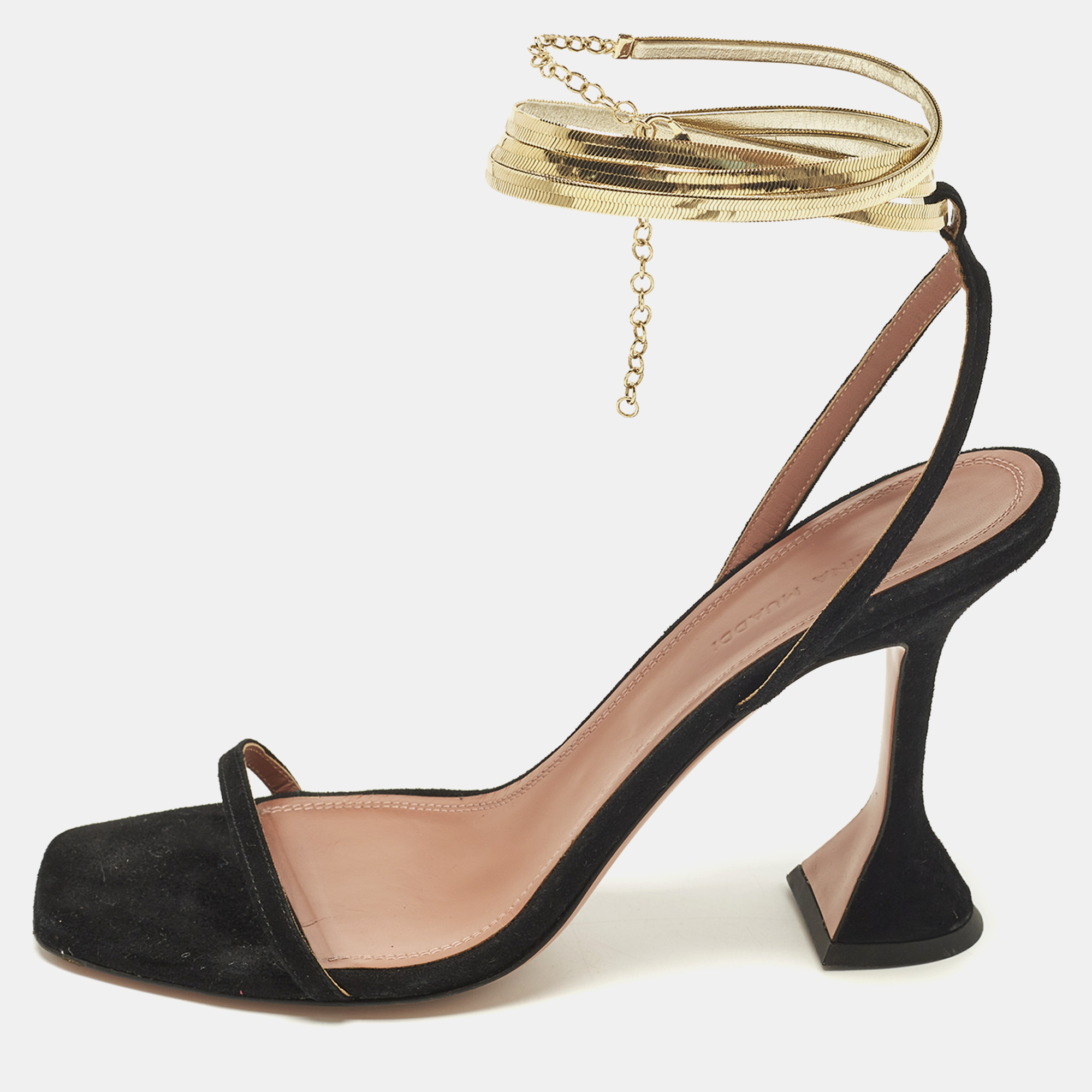 Pre-owned Amina Muaddi Gilda Size 40 Black Suede Ankle Strap Sandals