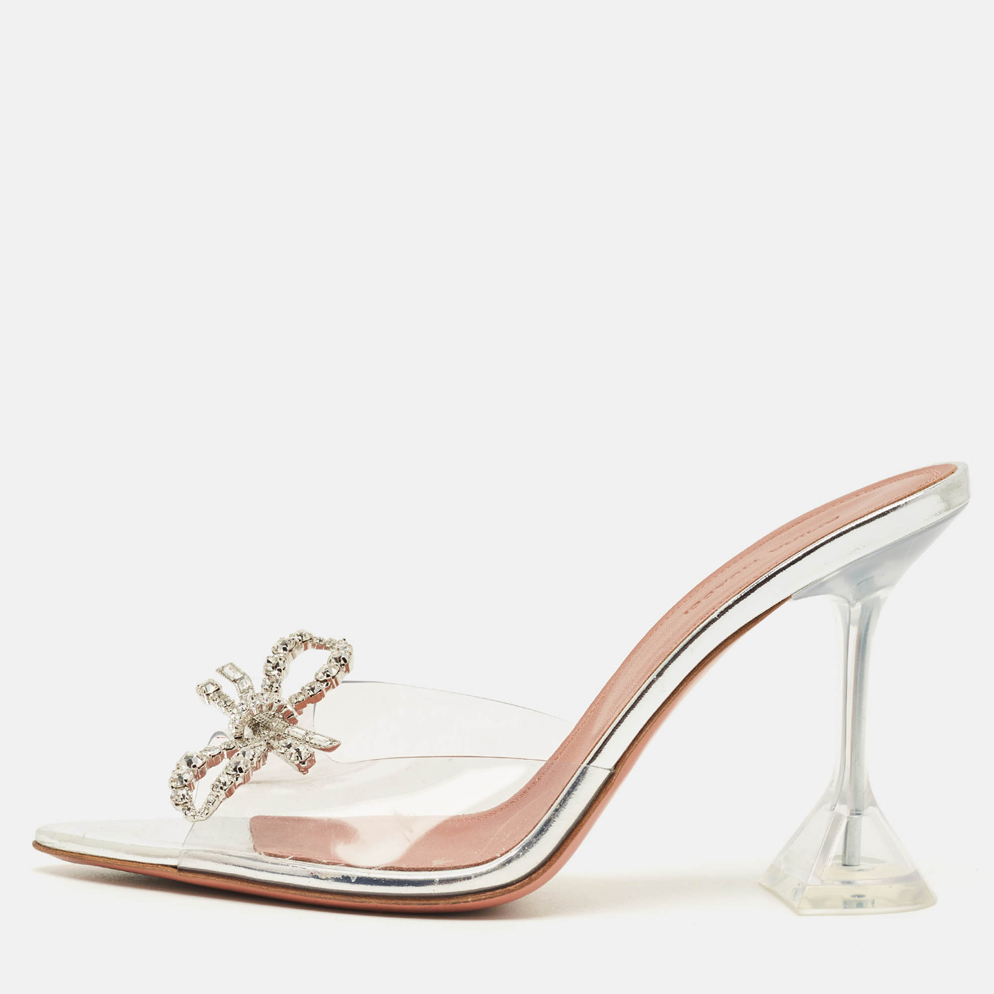 Pre-owned Amina Muaddi Rosie Size 38.5 Transparent Pvc Slide Sandals