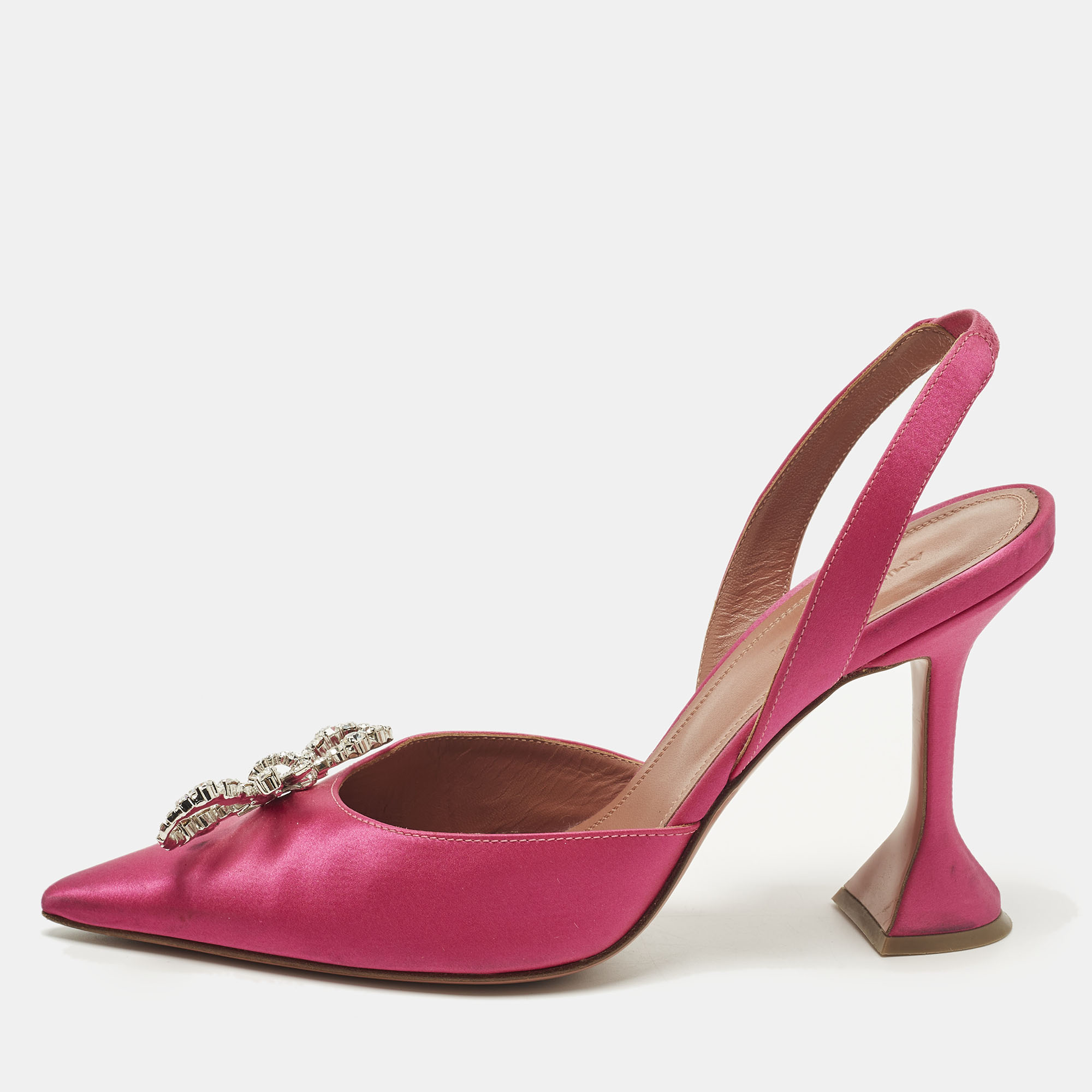 Pre-owned Amina Muaddi Begum Size 40 Pink Satin Slingback Pumps