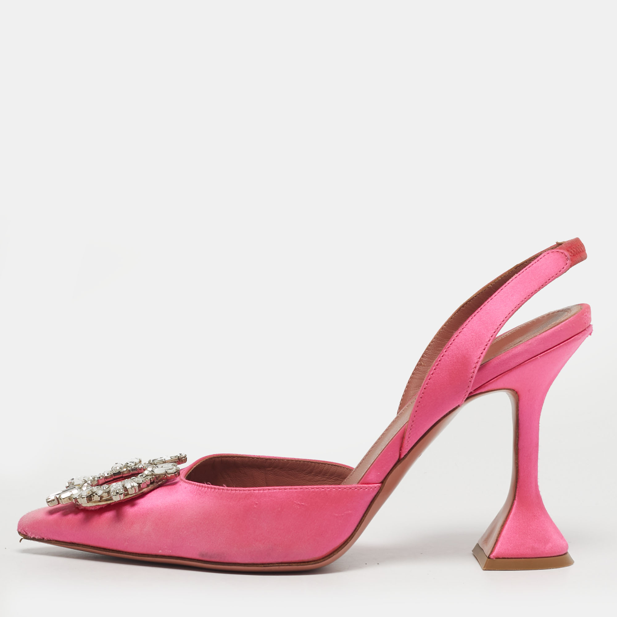 

Amina Muaddi Begum Size  Pink Satin Slingback Pumps