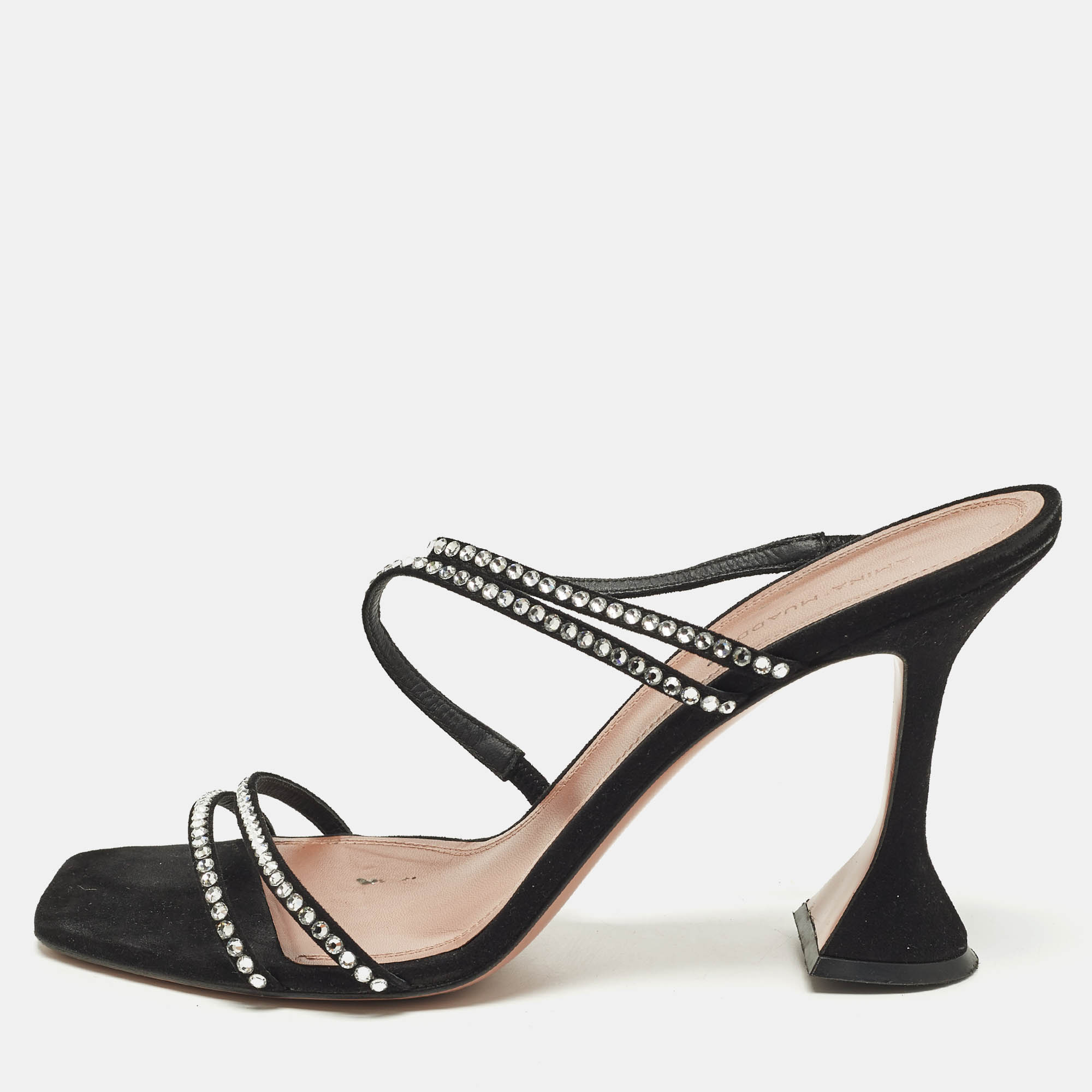 

Amina Muaddi Gilda Size  Black Suede Crystal Embellished Slide Sandals