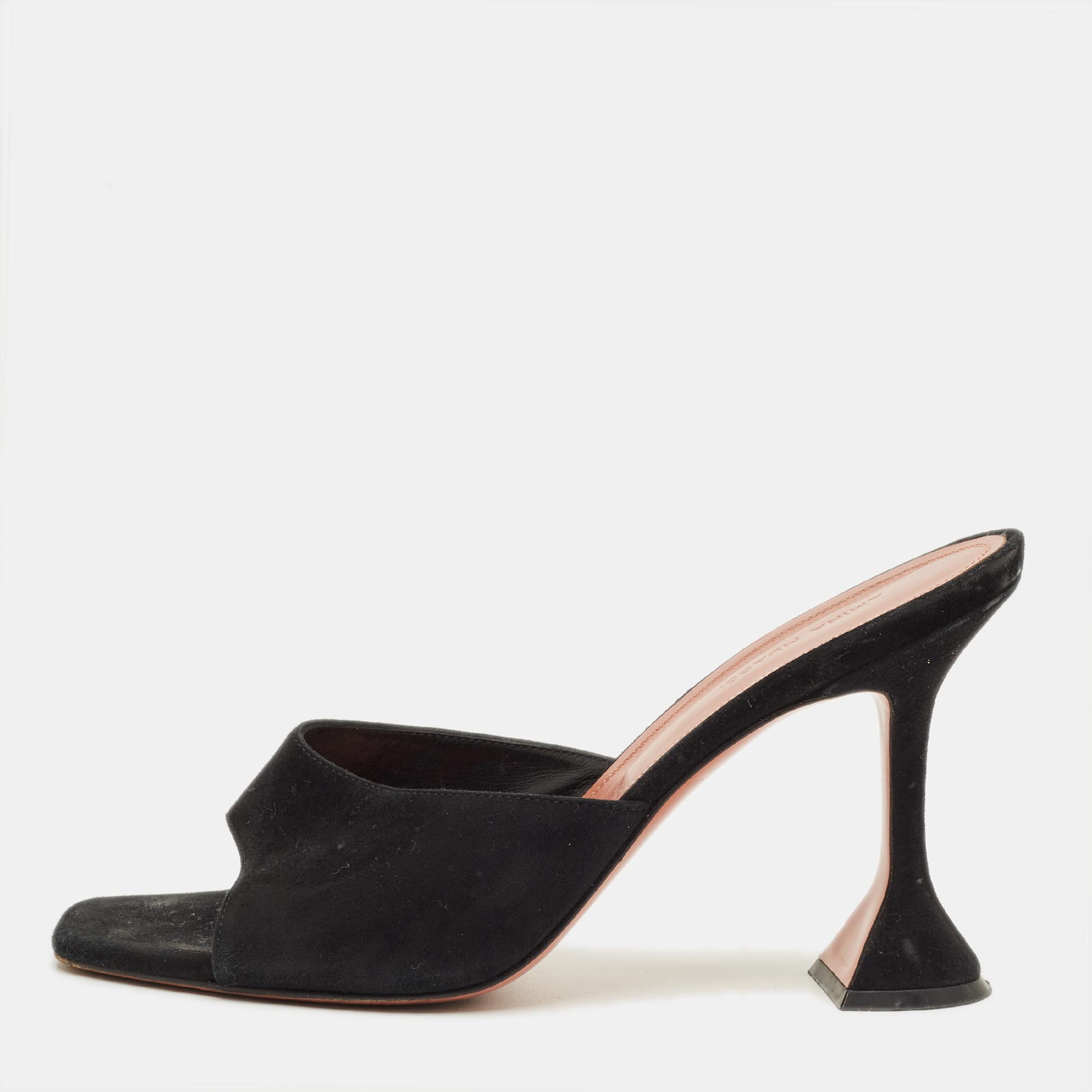 

Amina Muaddi lupita Size  Black Suede Slide Sandals
