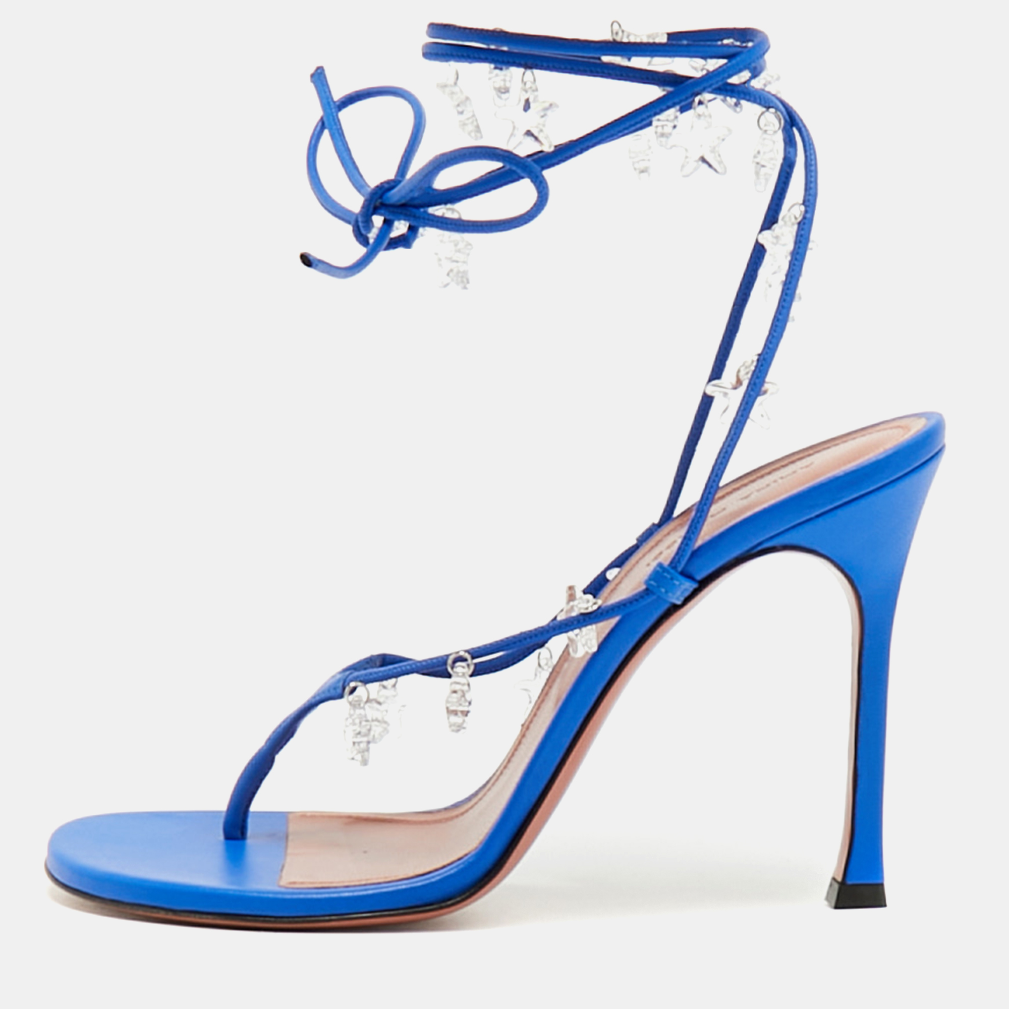 

Amina Muaddi Daryl Size  Blue Leather Slide Sandals