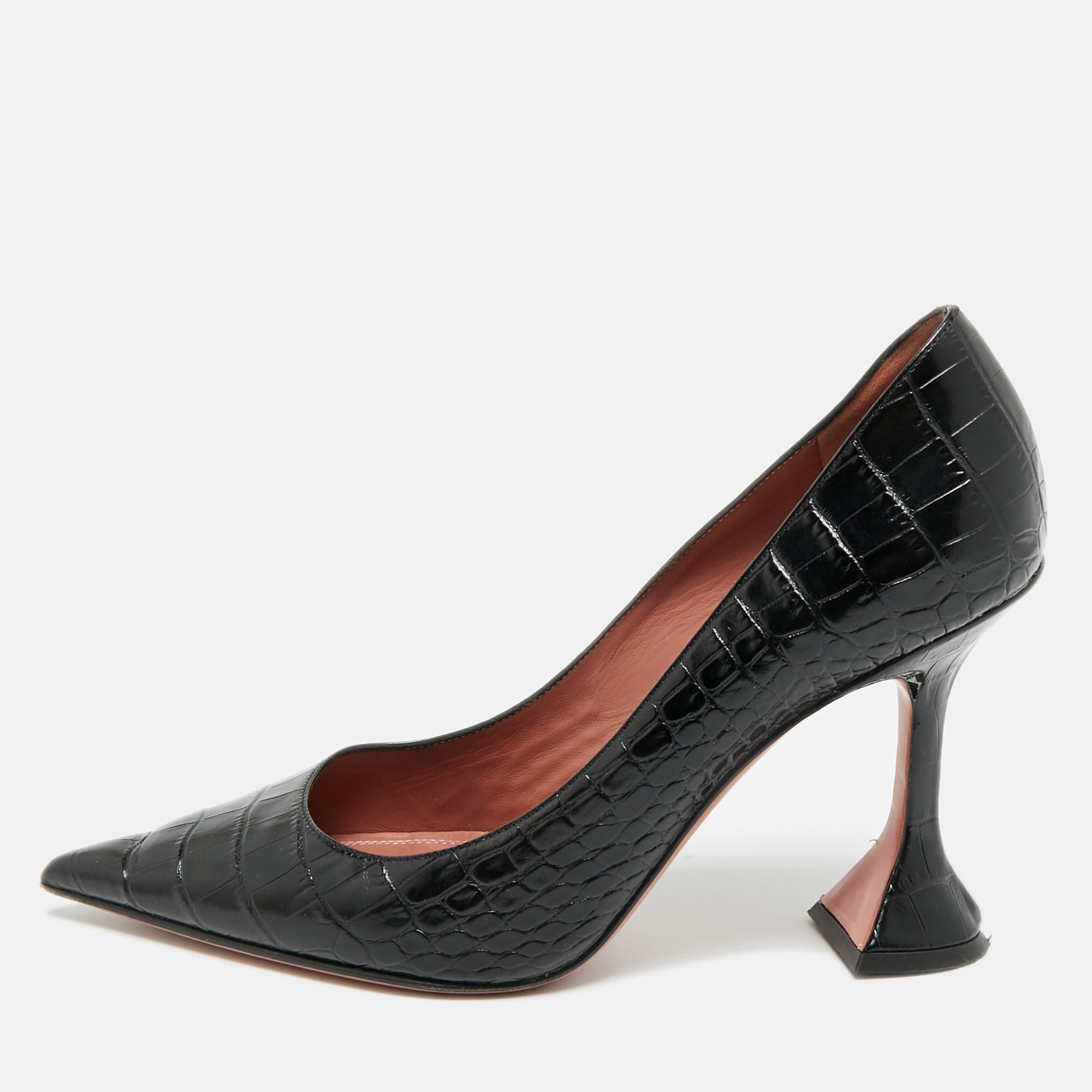 

Amina Muaddi Ami Size  Black Croc Embossed Leather Pumps