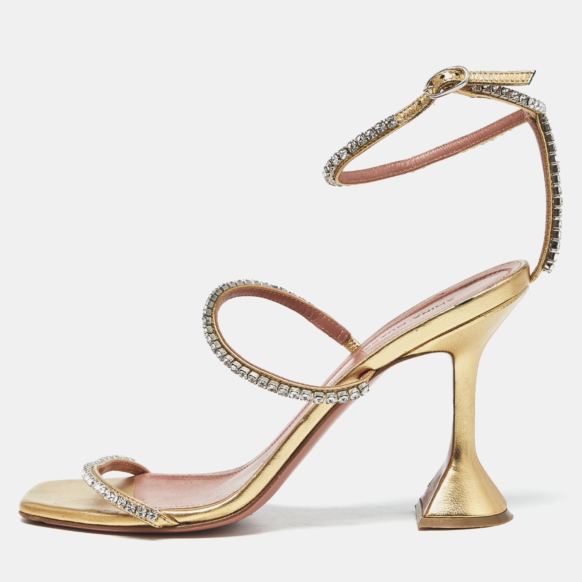 

Amina Muaddi Gilda Size  Gold Satin Ankle Strap Sandals