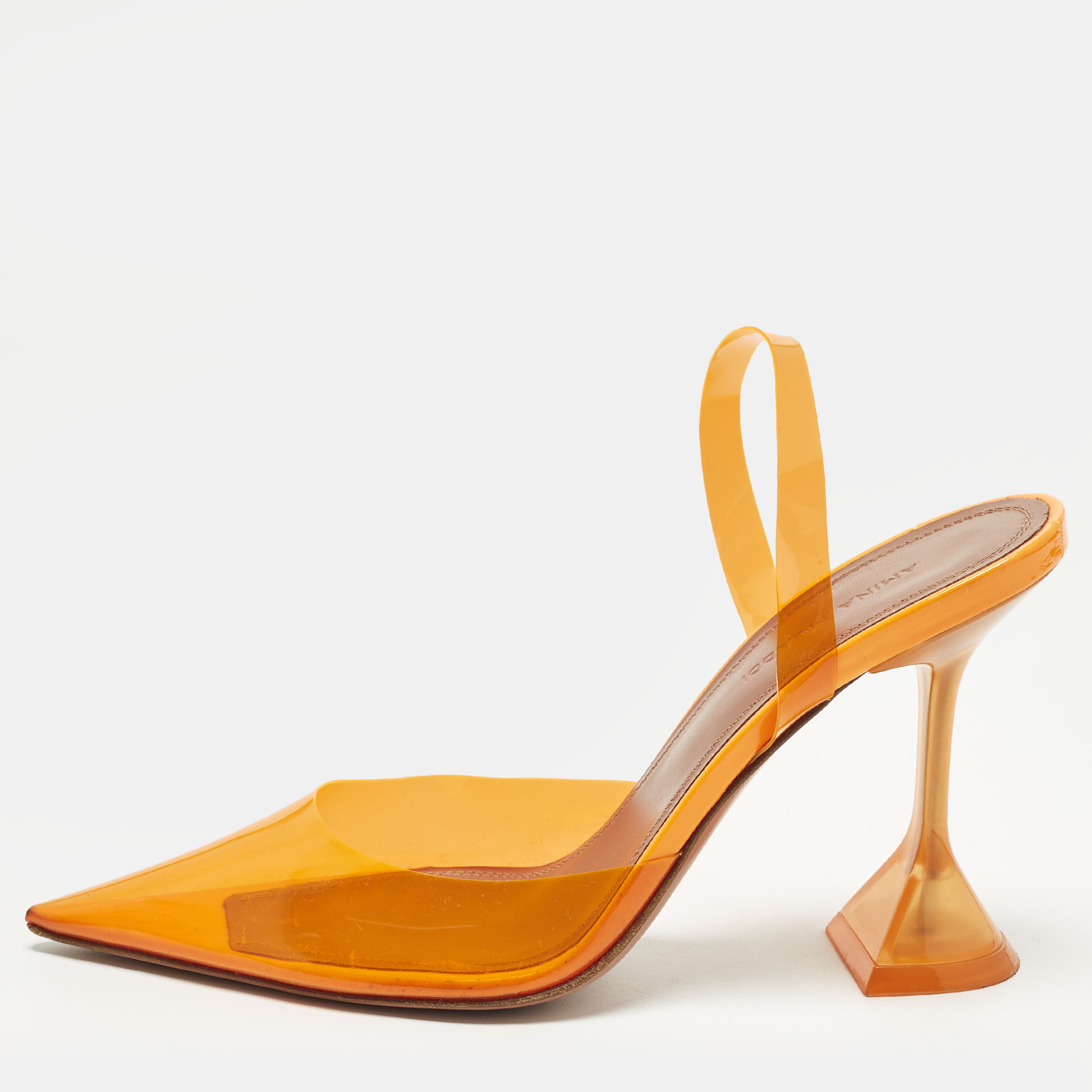

Amina Muaddi Holli Glass Size  Orange PVC Slingback Pumps