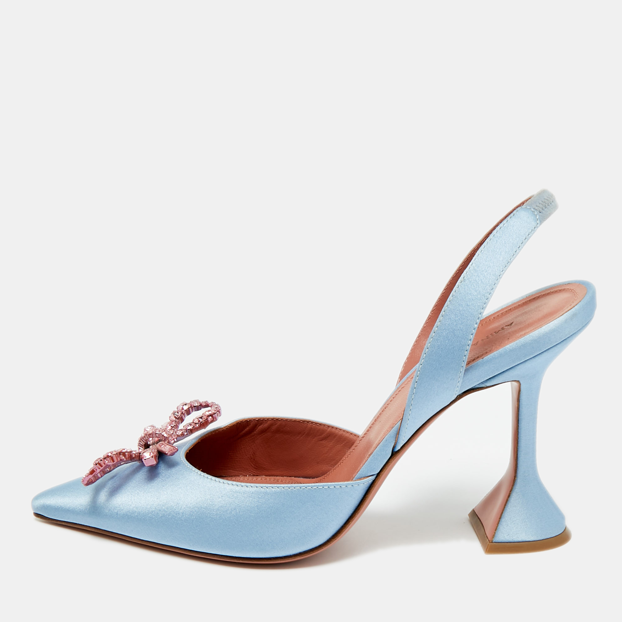 

Amina Muaddi Begum Size  Blue Satin sSlingback Pumps