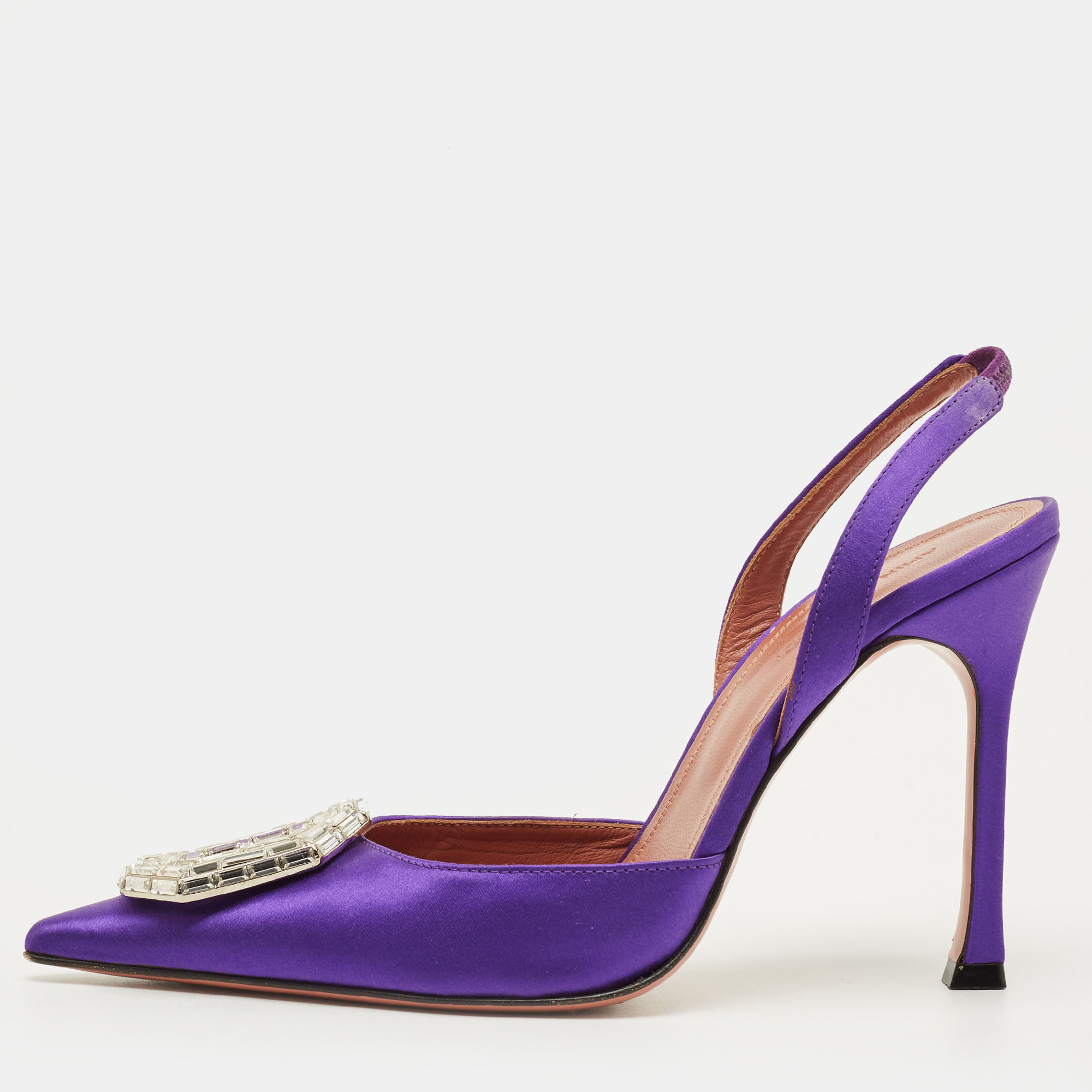 

Amina Muaddi Begum Size  Purple Satin Slingback Pumps